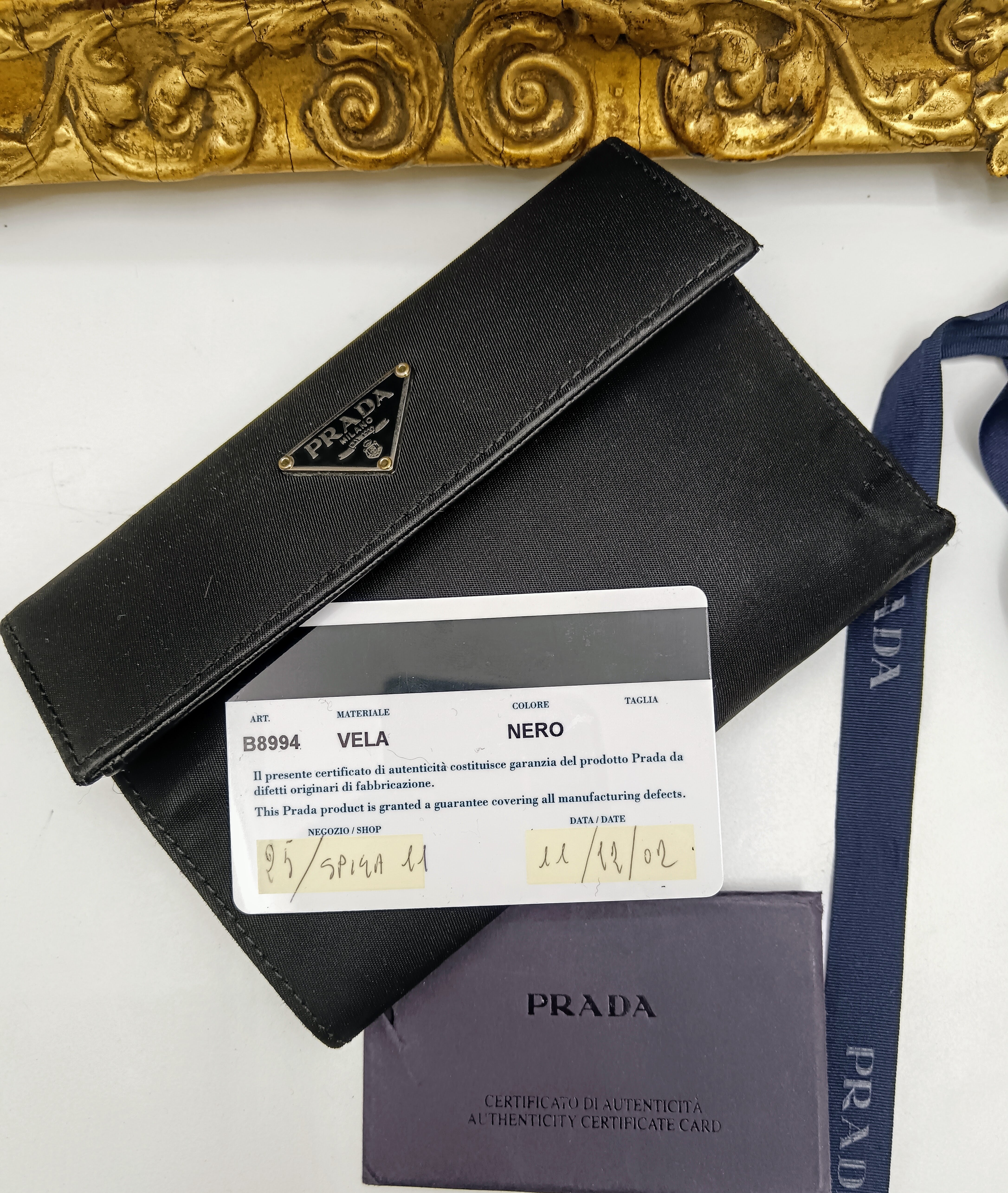 Prada – Portafoglio in nylon e pelle Saffiano nero Vintage
