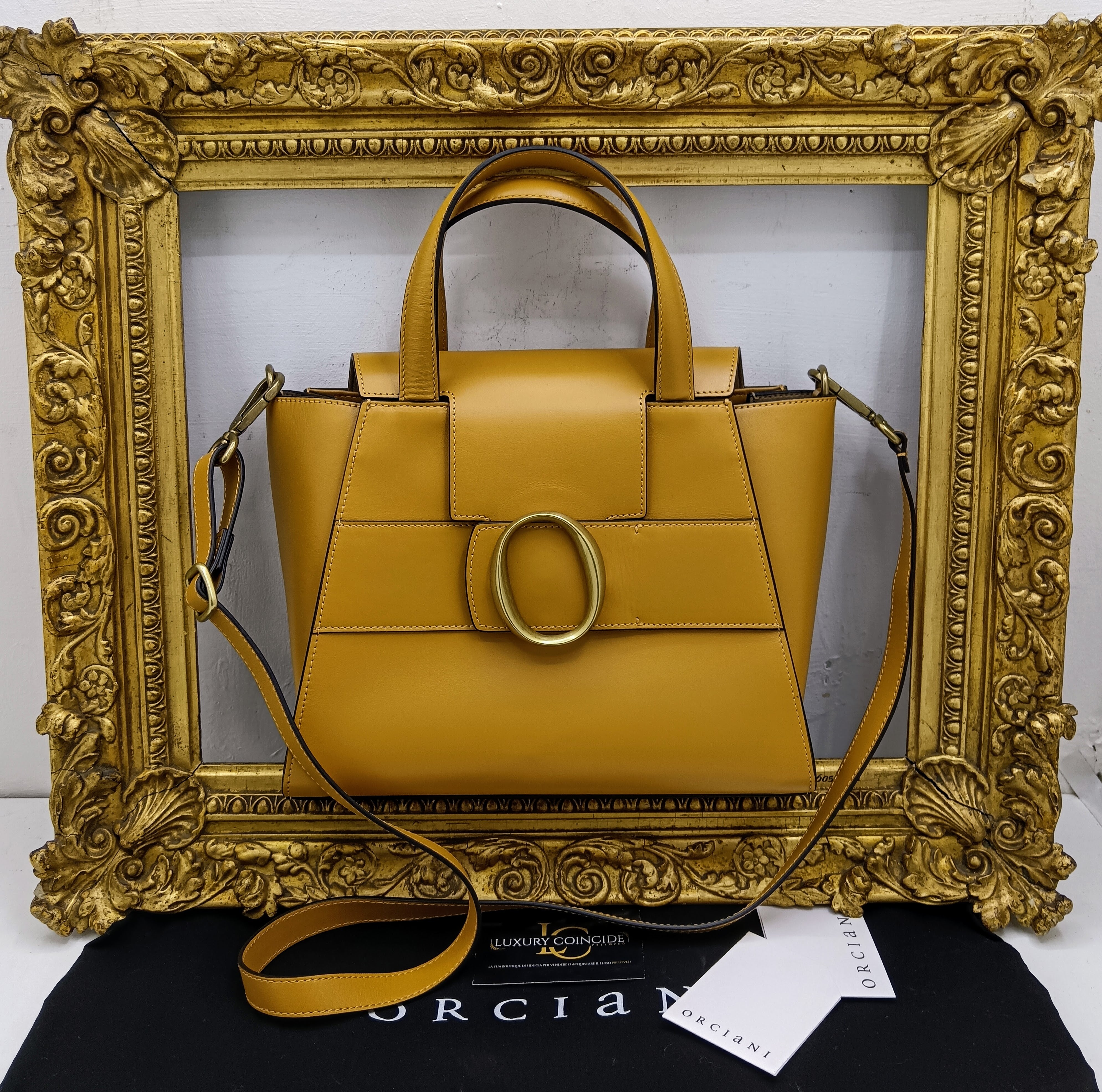 Orciani - Tote Bag “Ofelia Liberty” Media in Pelle Senape NUOVA Full Set