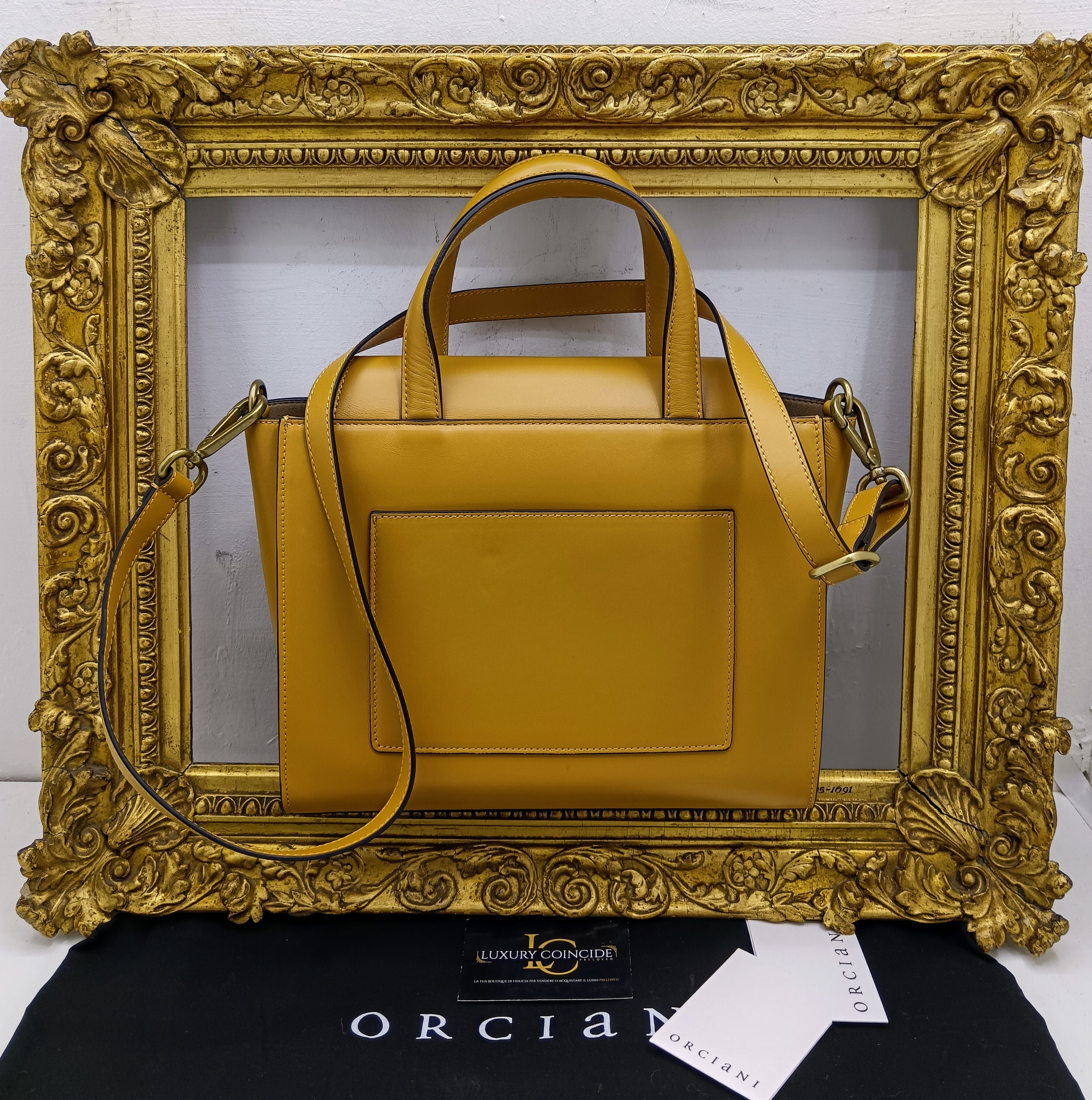 Orciani - Tote Bag “Ofelia Liberty” Media in Pelle Senape NUOVA Full Set