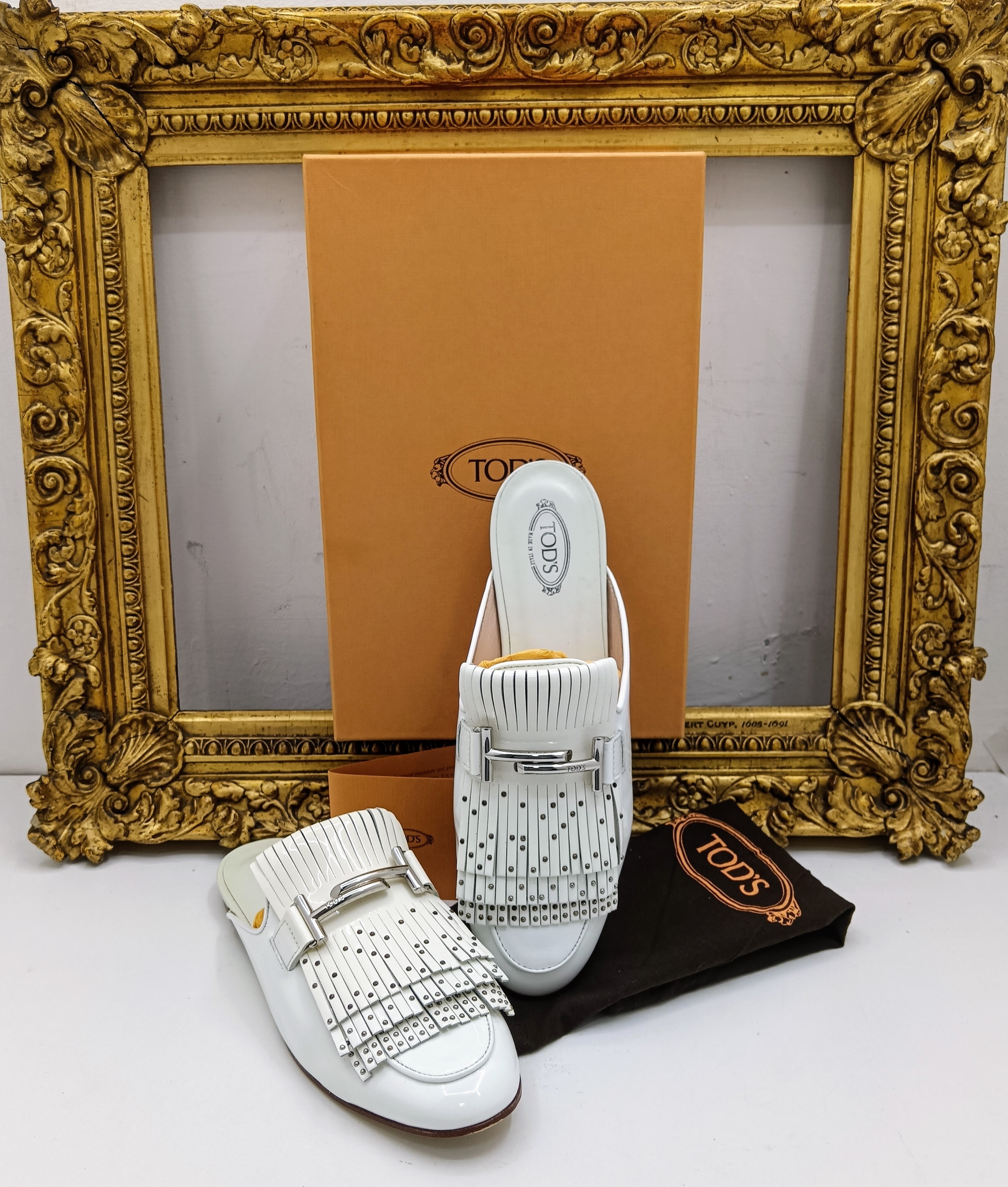 Tod’s - Slipper Sabot Loafer Frange Pelle Vernice Bianca