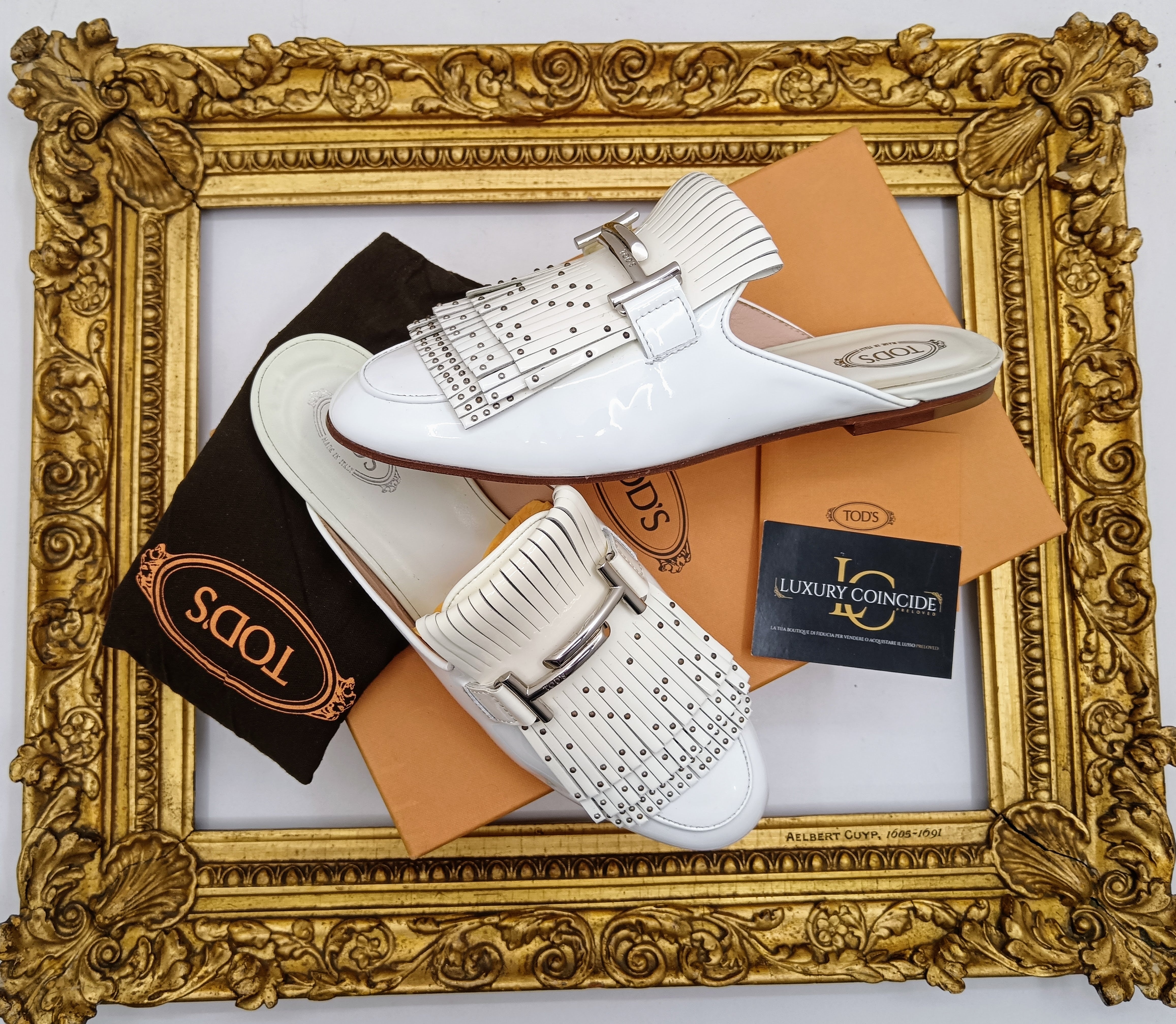 Tod’s - Slipper Sabot Loafer Frange Pelle Vernice Bianca