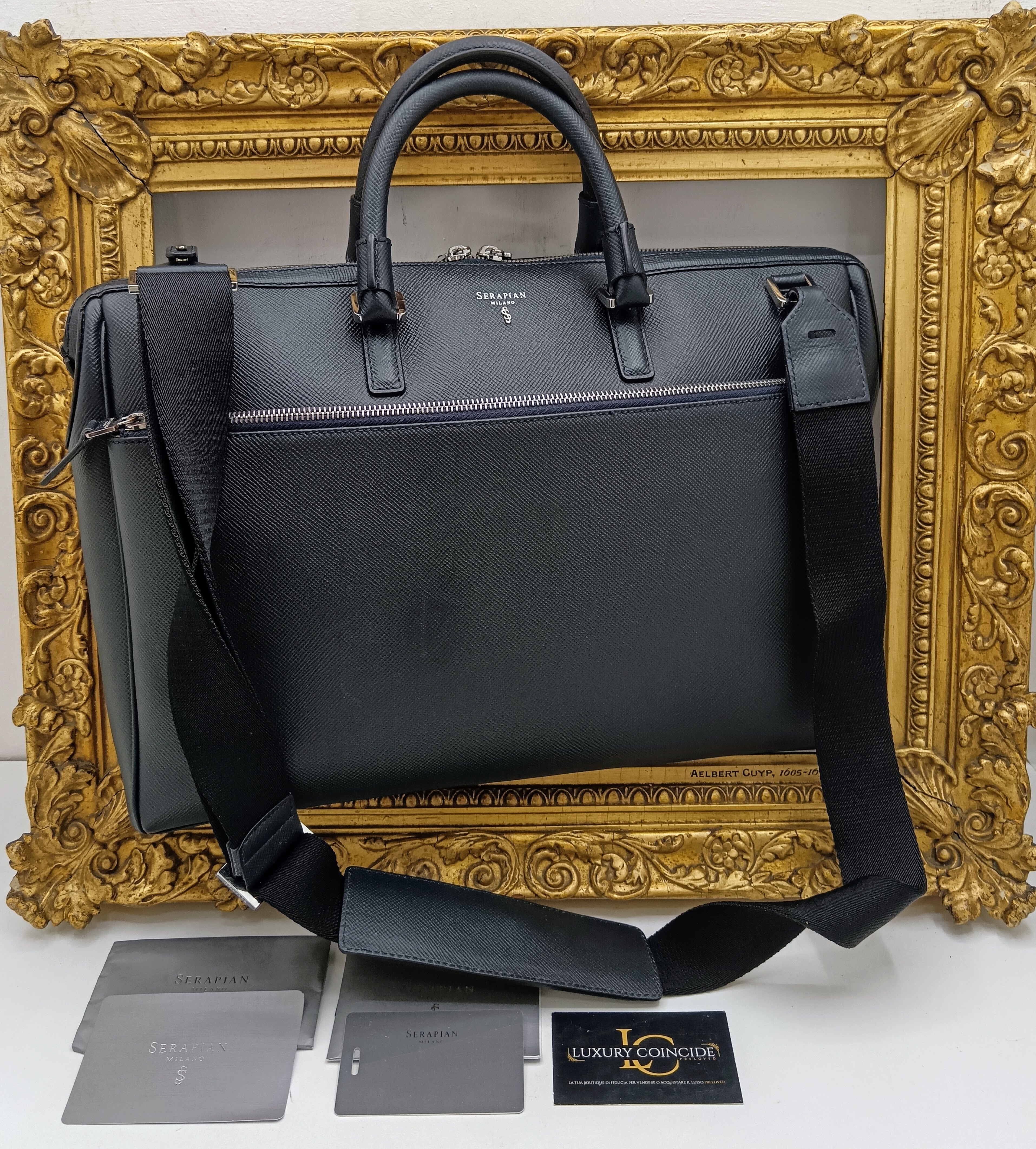 Serapian - Valigetta Cartella Business Slim in Pelle Cachemire Blu notte