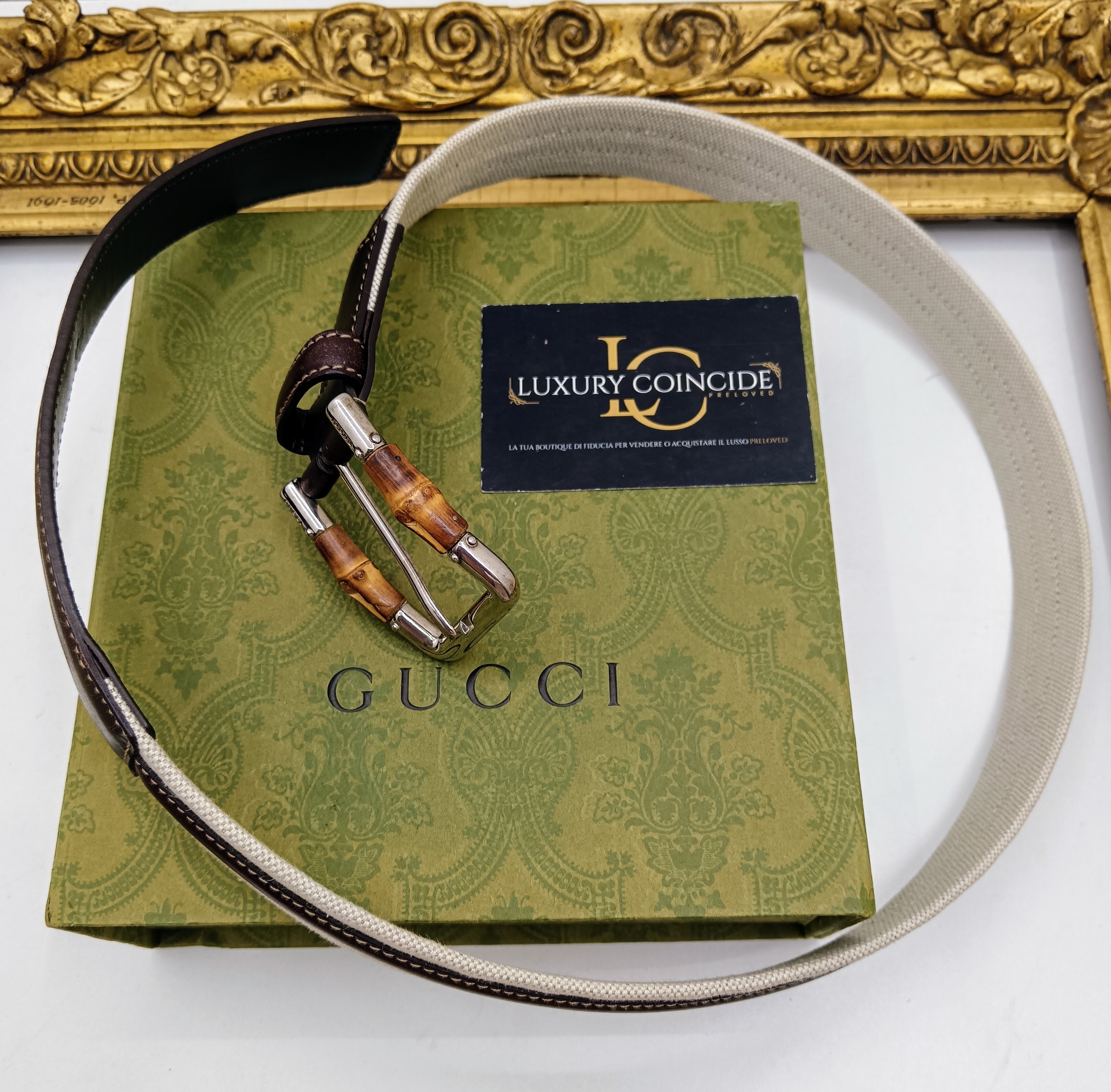 Gucci – Cintura bicolore unisex pelle e tessuto misura 85-34
