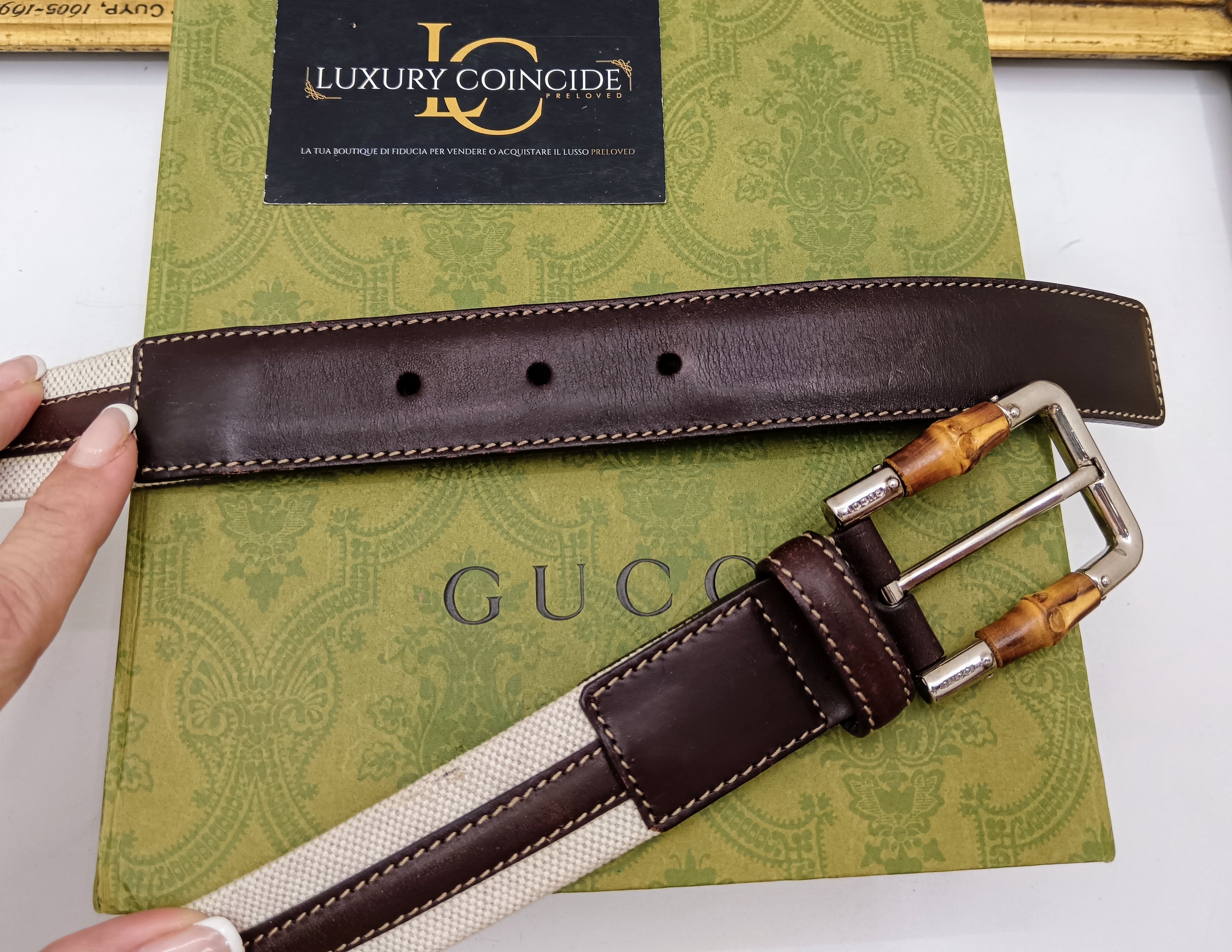 Gucci – Cintura bicolore unisex pelle e tessuto misura 85-34