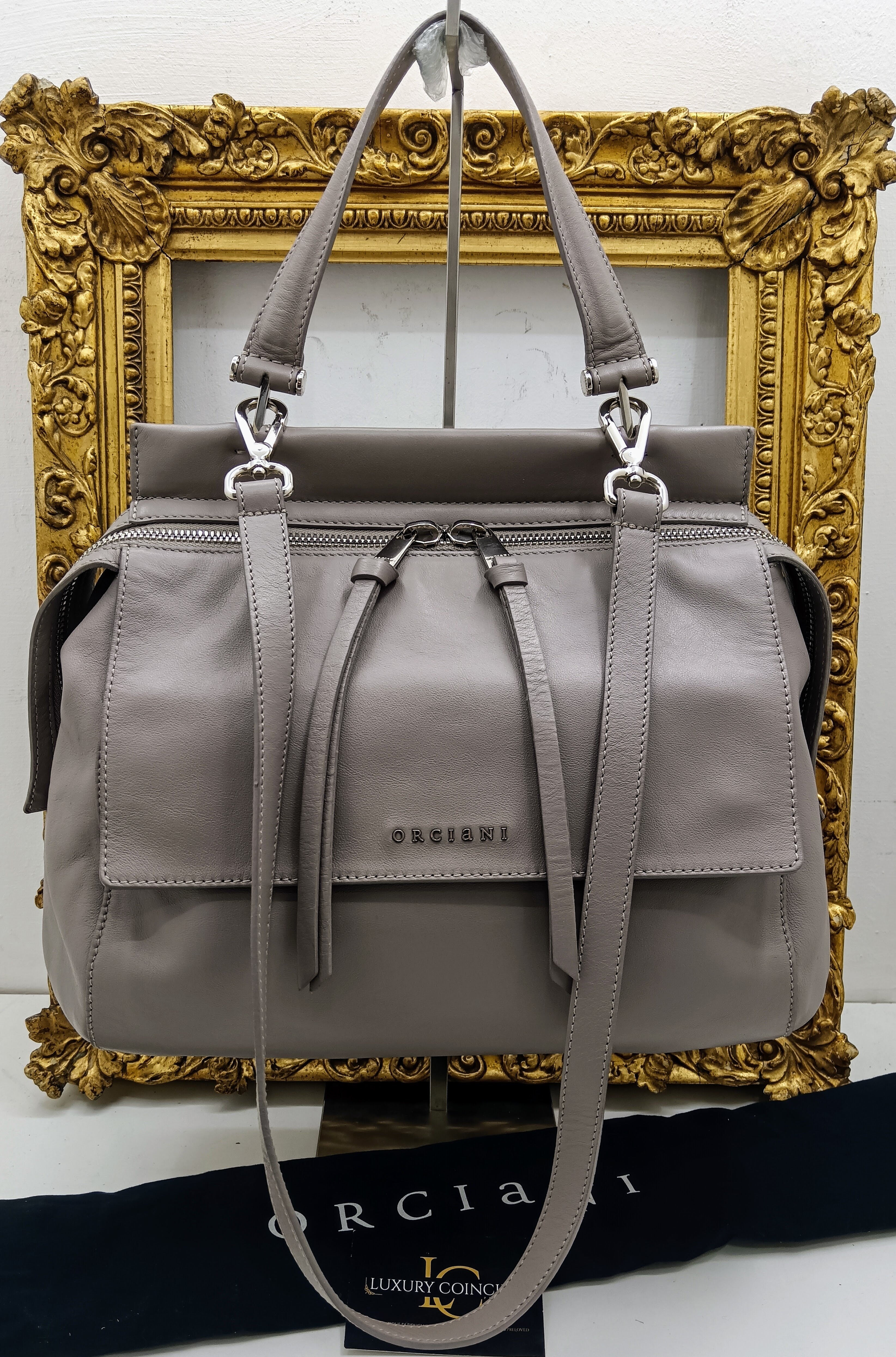 Orciani – Borsa “Sveva Notturno” media in pelle grigio perla