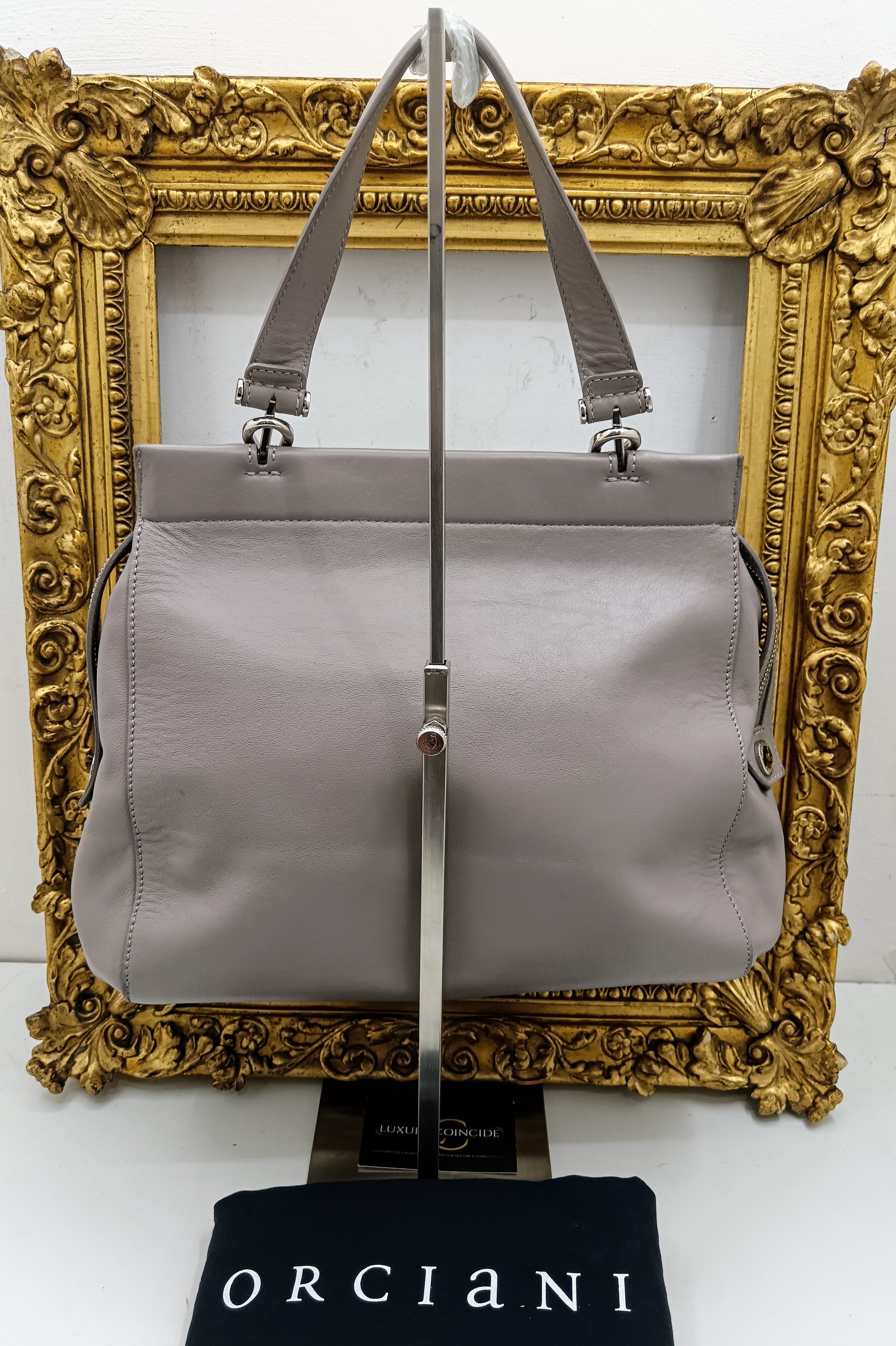 Orciani – Borsa “Sveva Notturno” media in pelle grigio perla