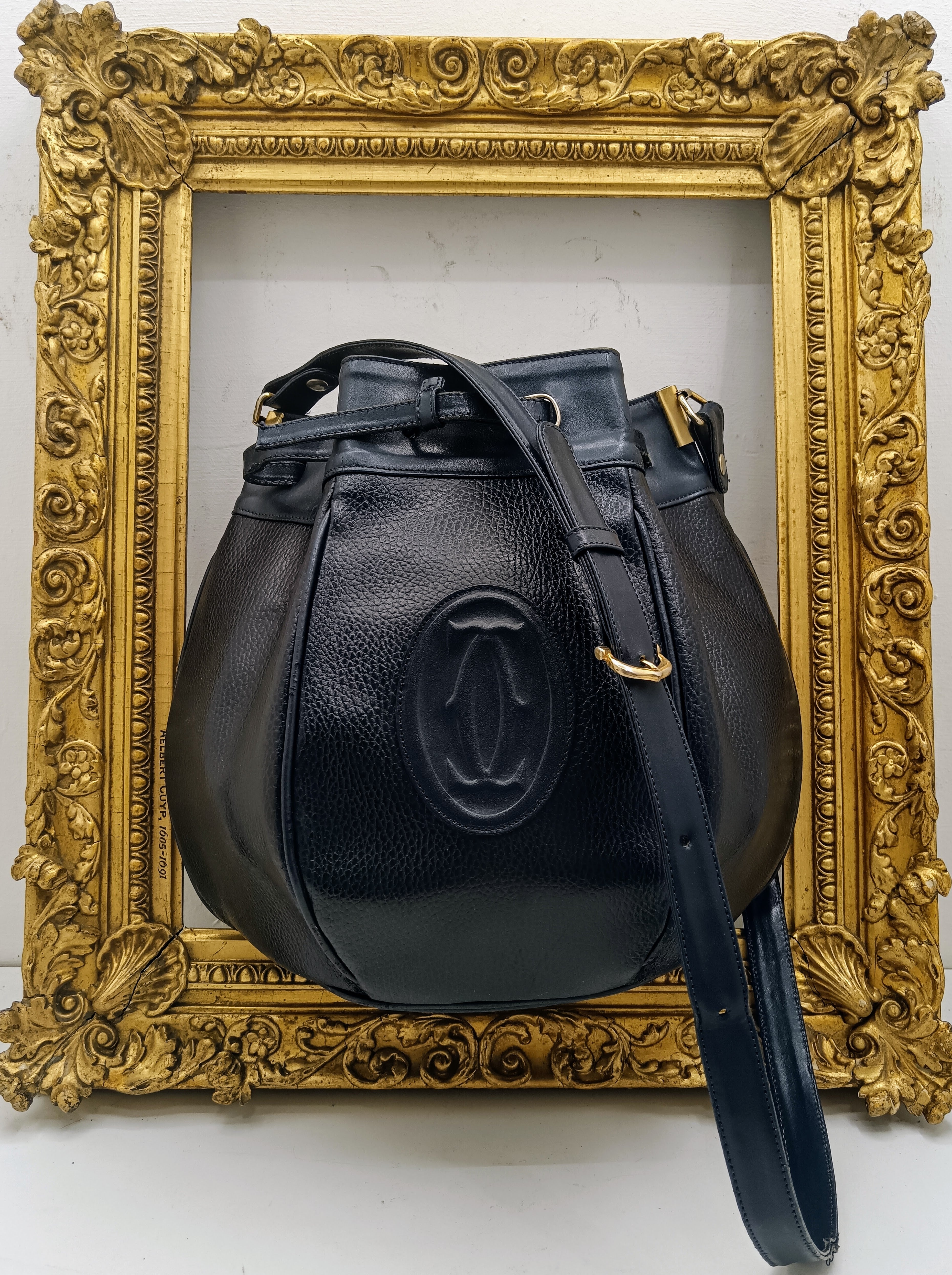 Cartier – Borsa a Secchiello Double-Face in Pelle Blu Vintage