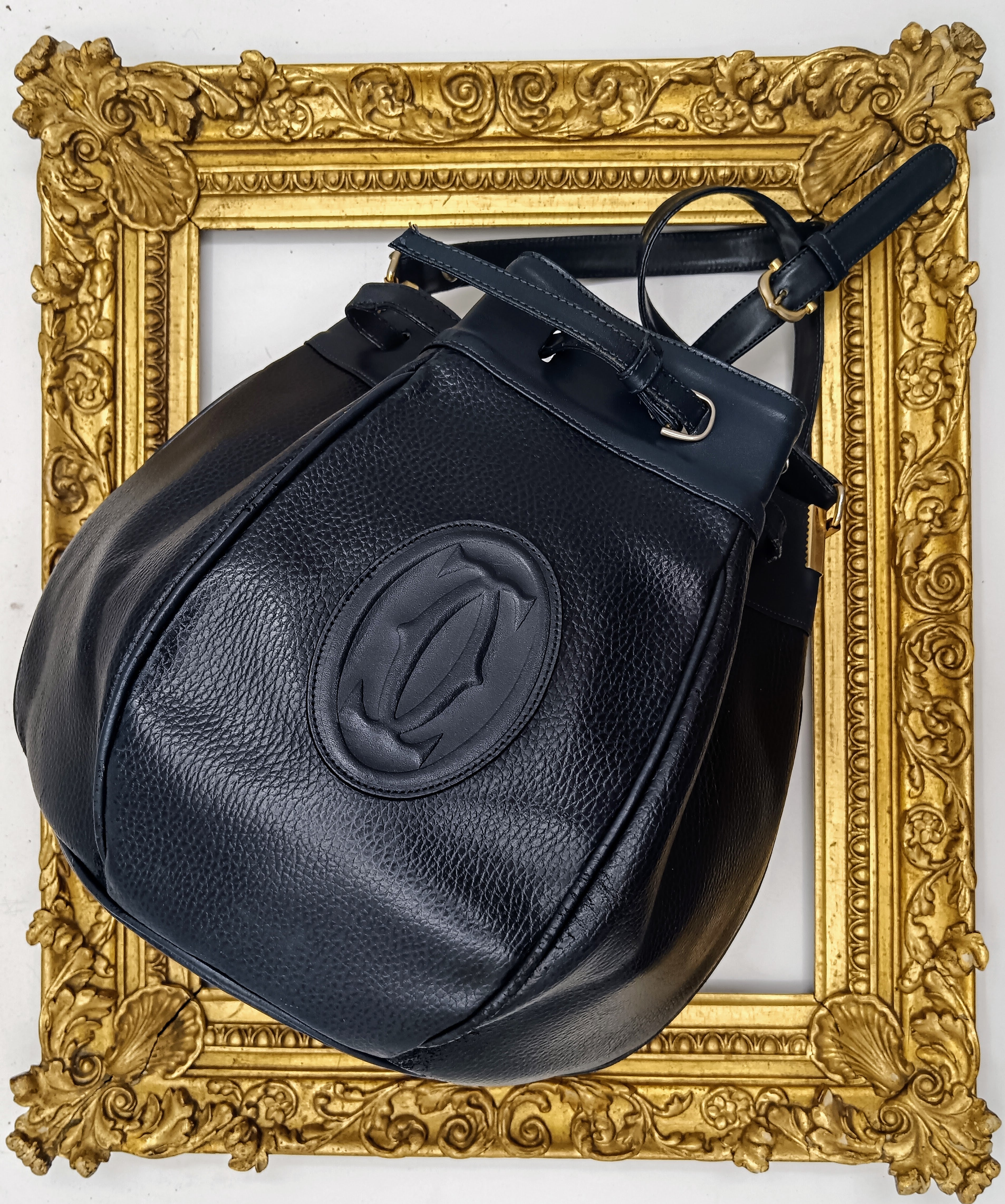 Cartier – Borsa a Secchiello Double-Face in Pelle Blu Vintage