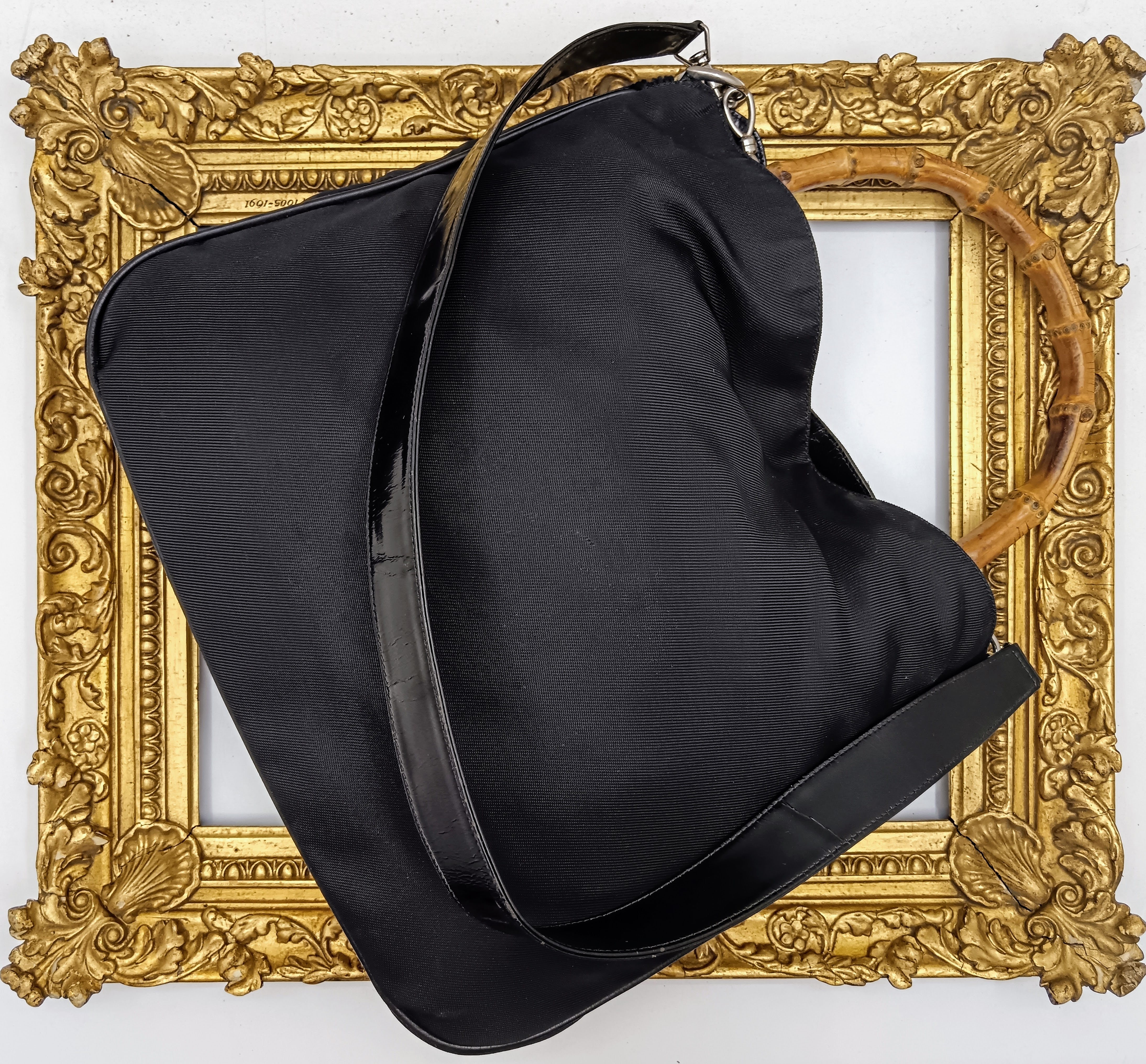 Gucci – Borsa a spalla Bamboo in tessuto e pelle nera Vintage
