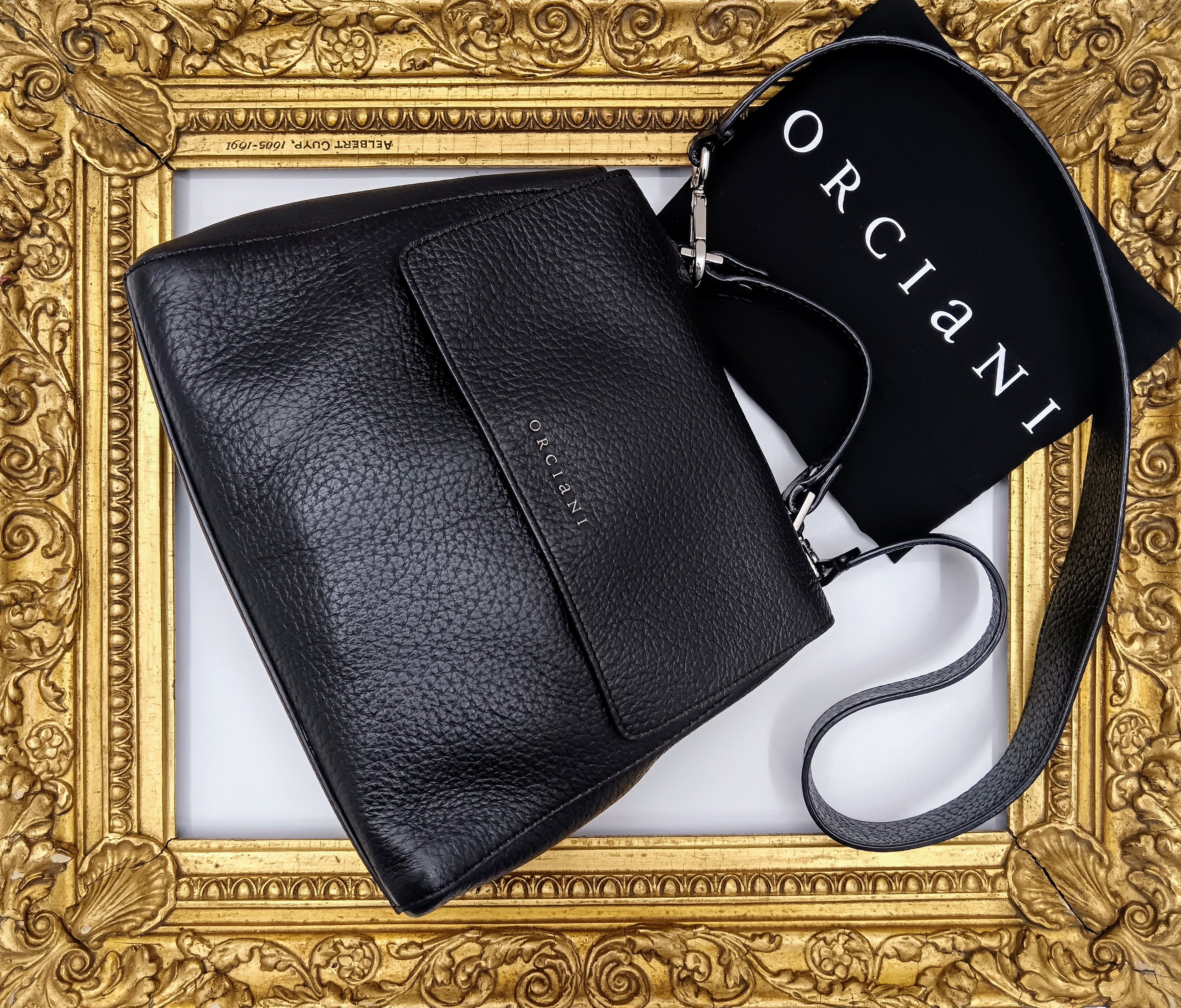 Orciani – Sveva Soft Media Tote Bag Pelle Martellata Nera con Tracolla