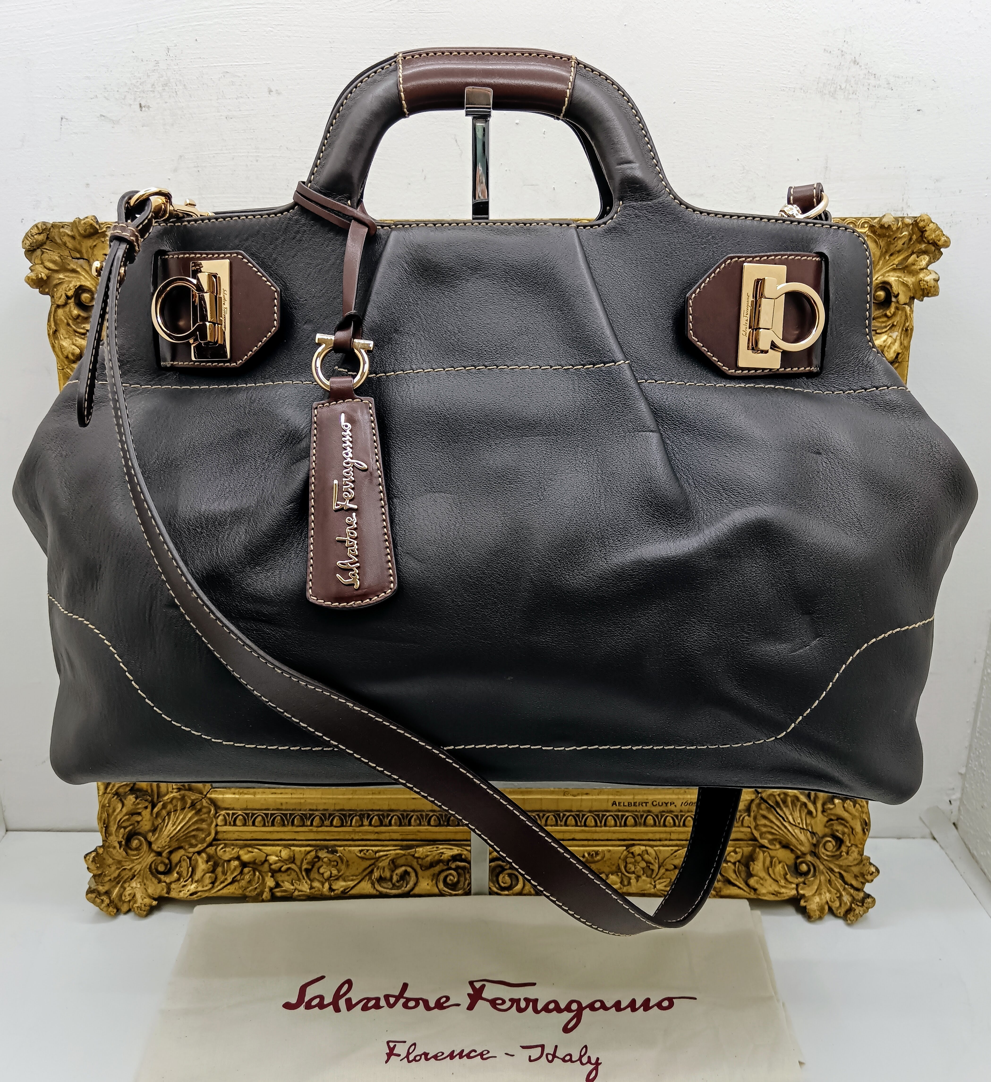Ferragamo Salvatore – Borsa Shopper Gancini Pelle Marrone con Tracolla