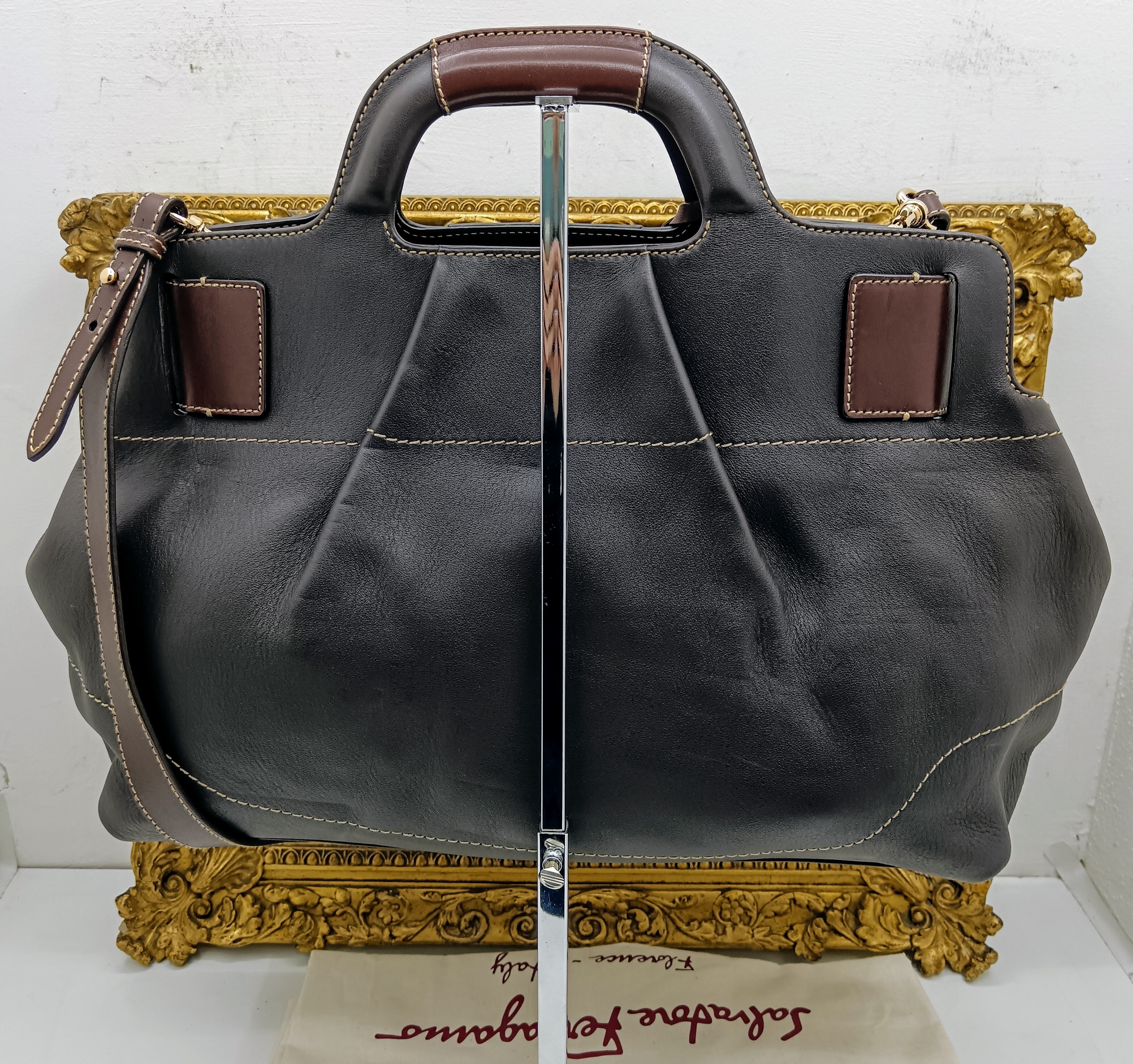 Ferragamo Salvatore – Borsa Shopper Gancini Pelle Marrone con Tracolla