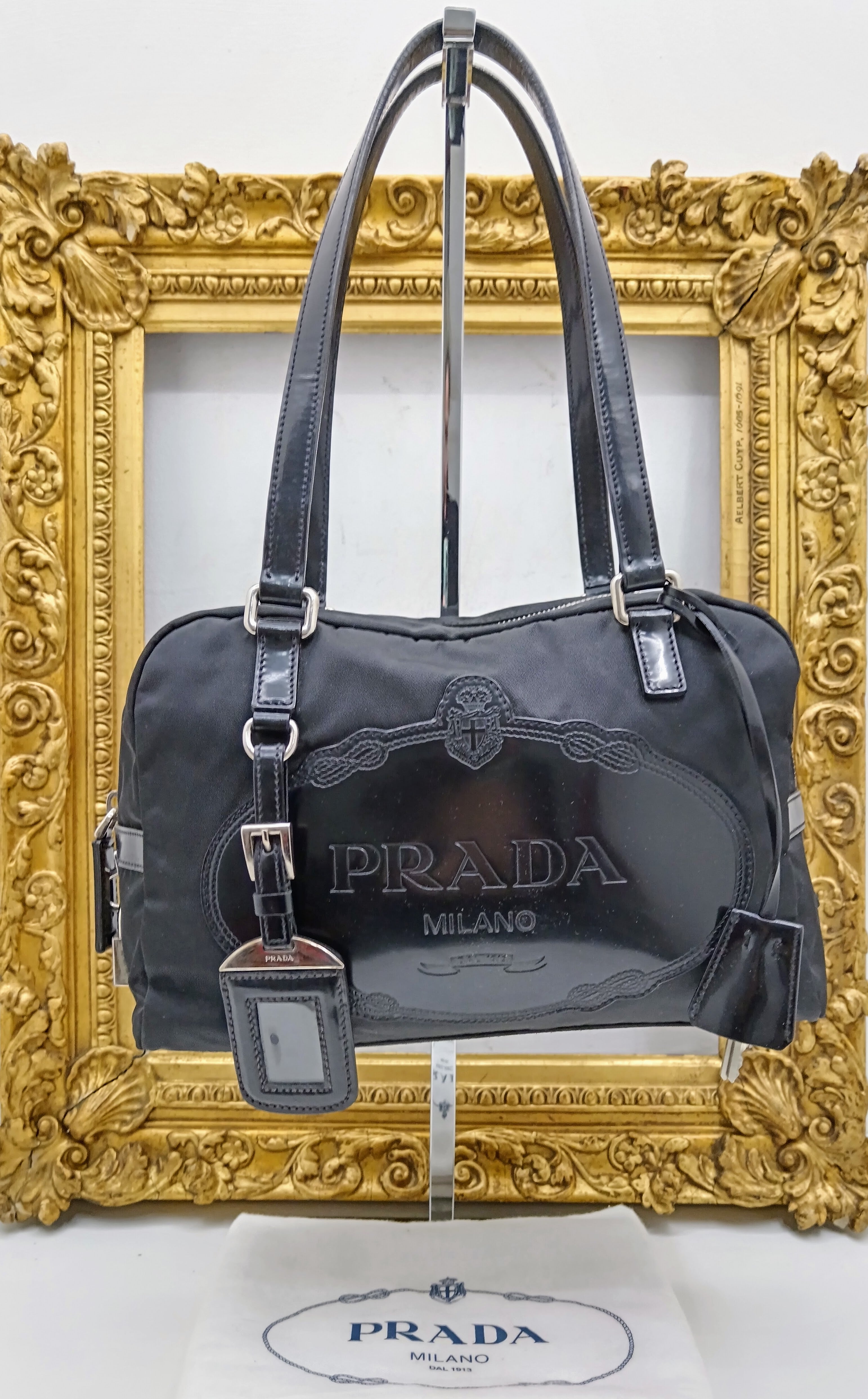 Prada - Bauletto Grande Logo Jacquard in Nylon e Vernice