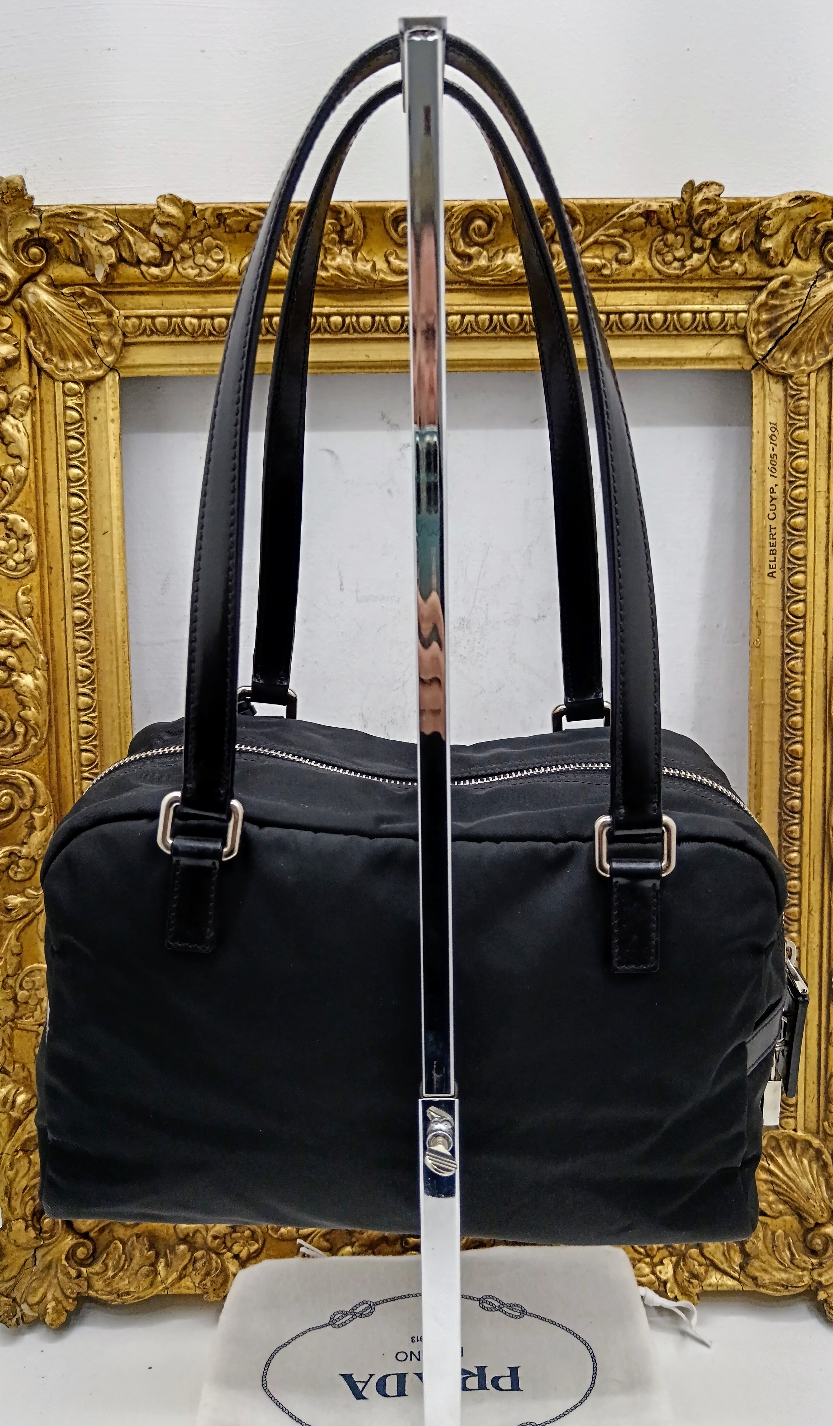 Prada - Bauletto Grande Logo Jacquard in Nylon e Vernice