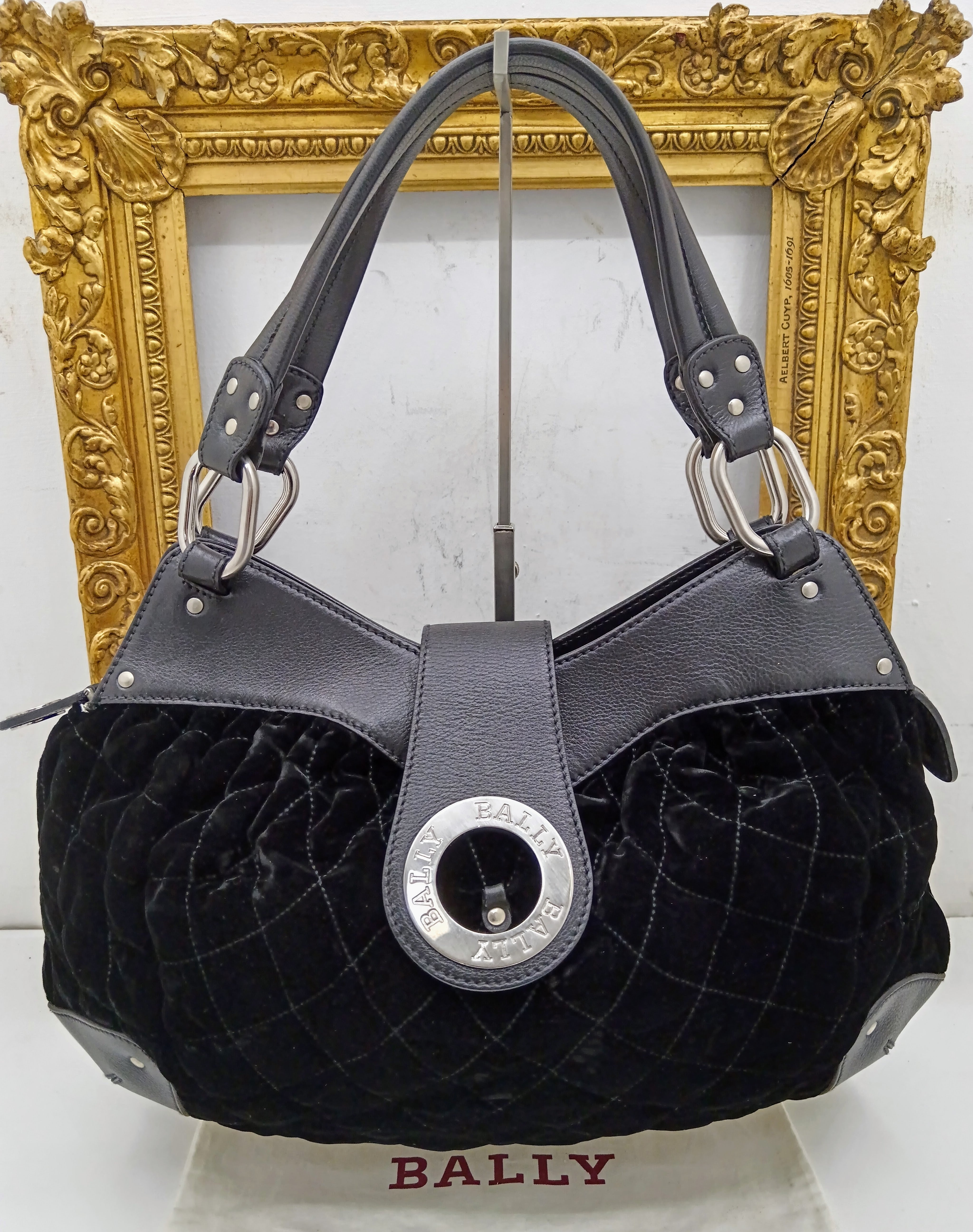 Bally – Borsa a Spalla in Pelle e Velluto Nero Pregiato