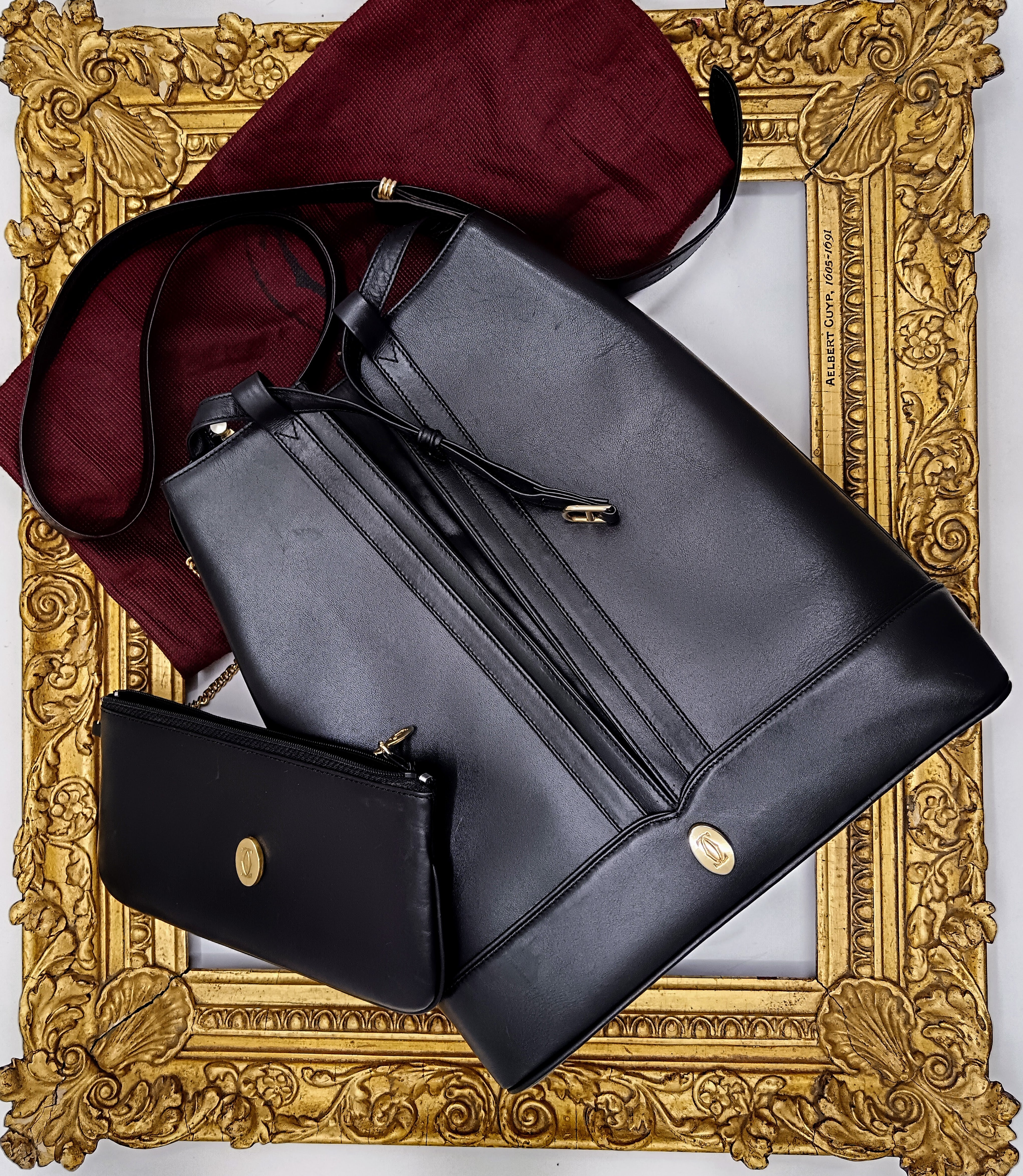 Cartier - Secchiello Ovale con Pochette Pelle Nera Vintage