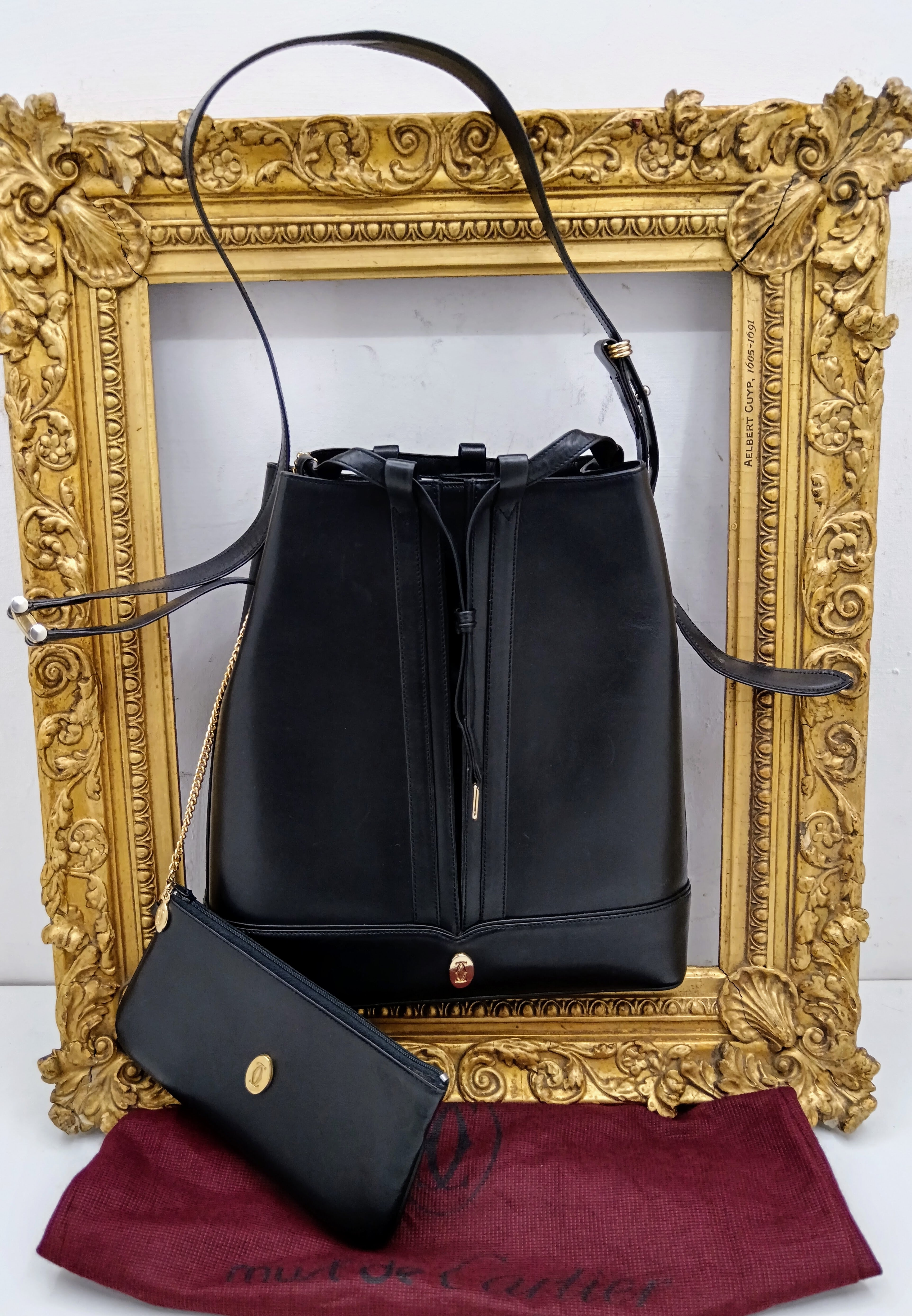 Cartier - Secchiello Ovale con Pochette Pelle Nera Vintage