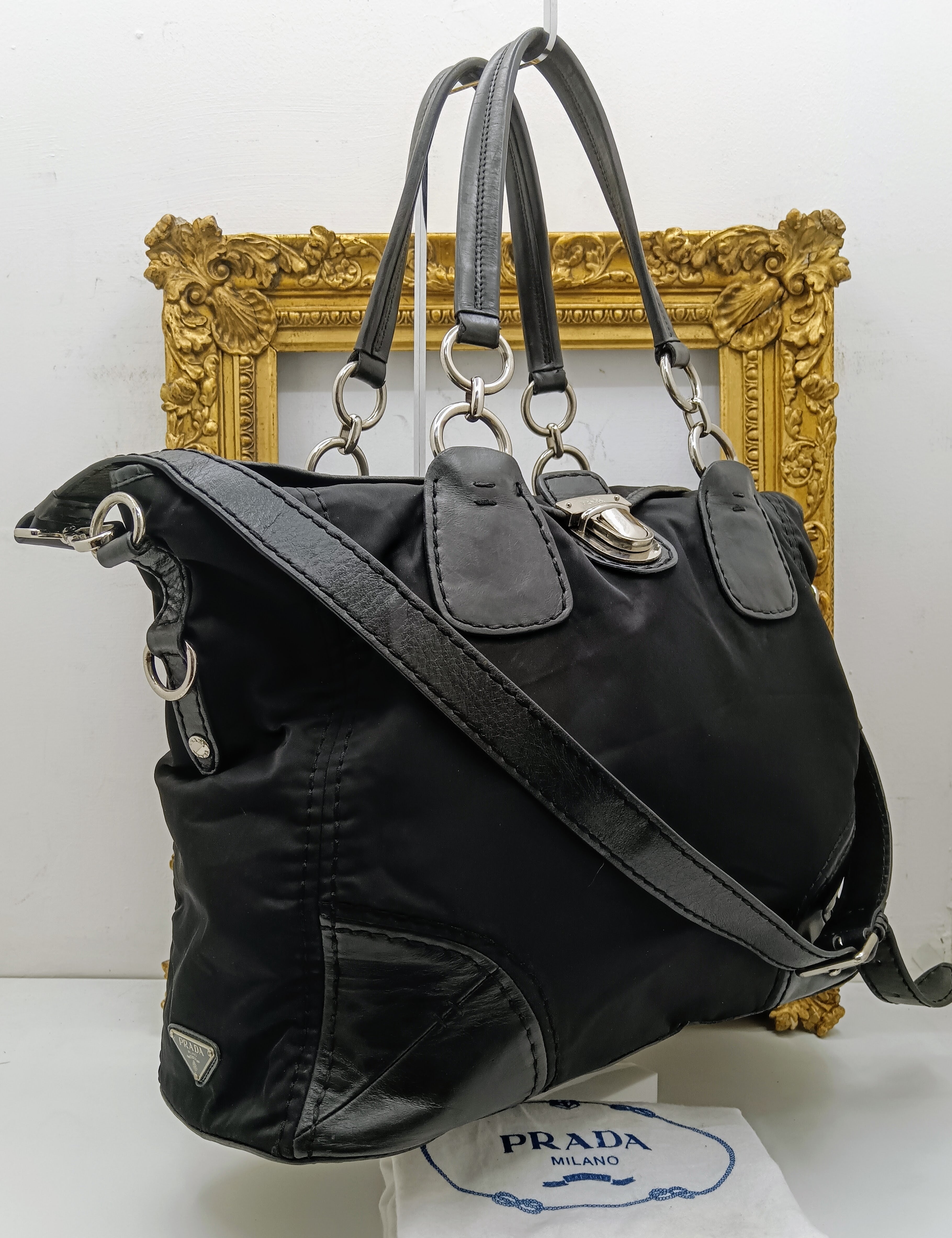 Prada - Shopper a Spalla o Tracolla Nylon e Pelle Chiusura a Scatto