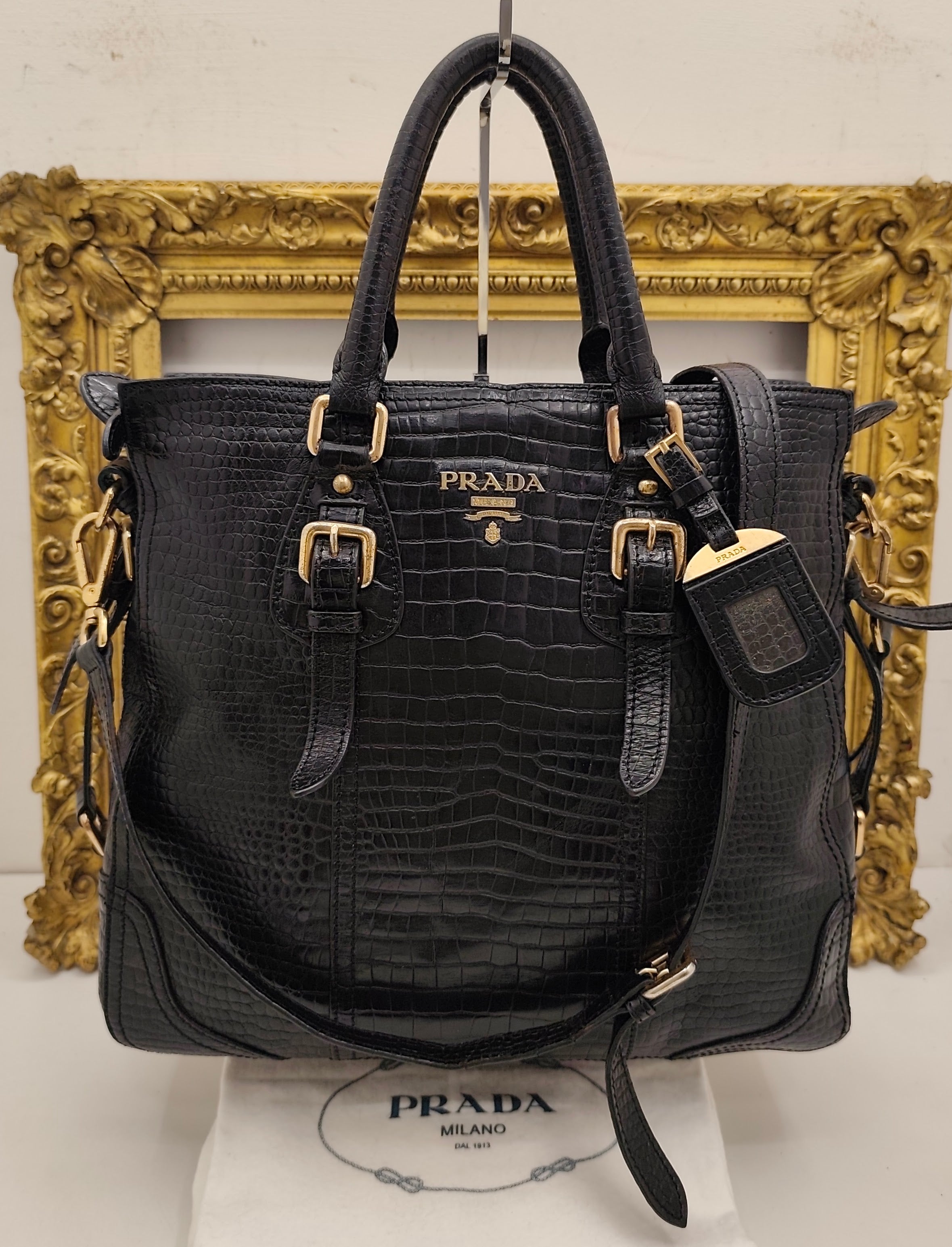 Prada - Tote Bag Shopper a Spalla Stampa Coccodrillo Vintage