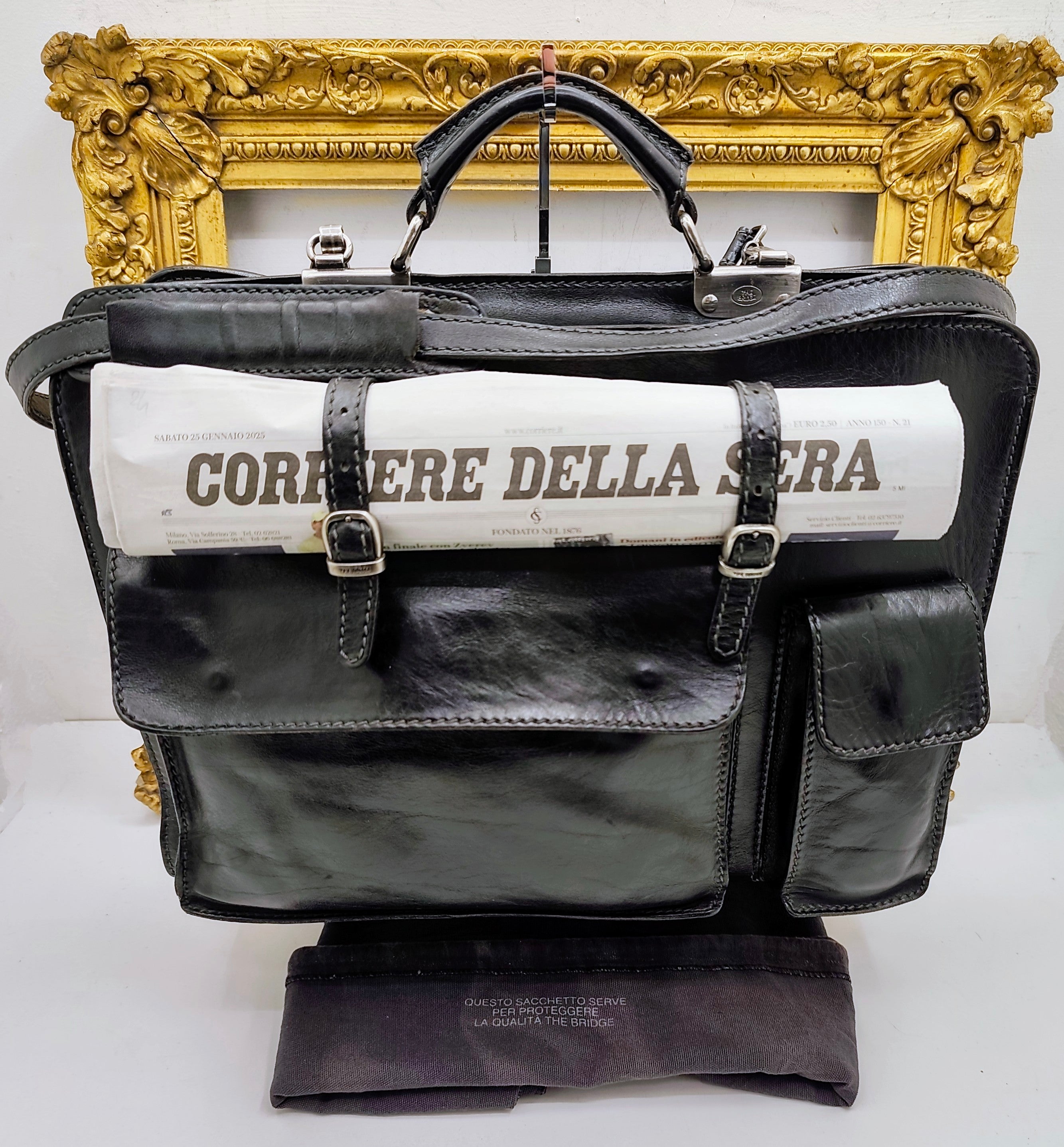 The Bridge – Cartella Porta Ombrello Pelle Nera Linea Story Vintage