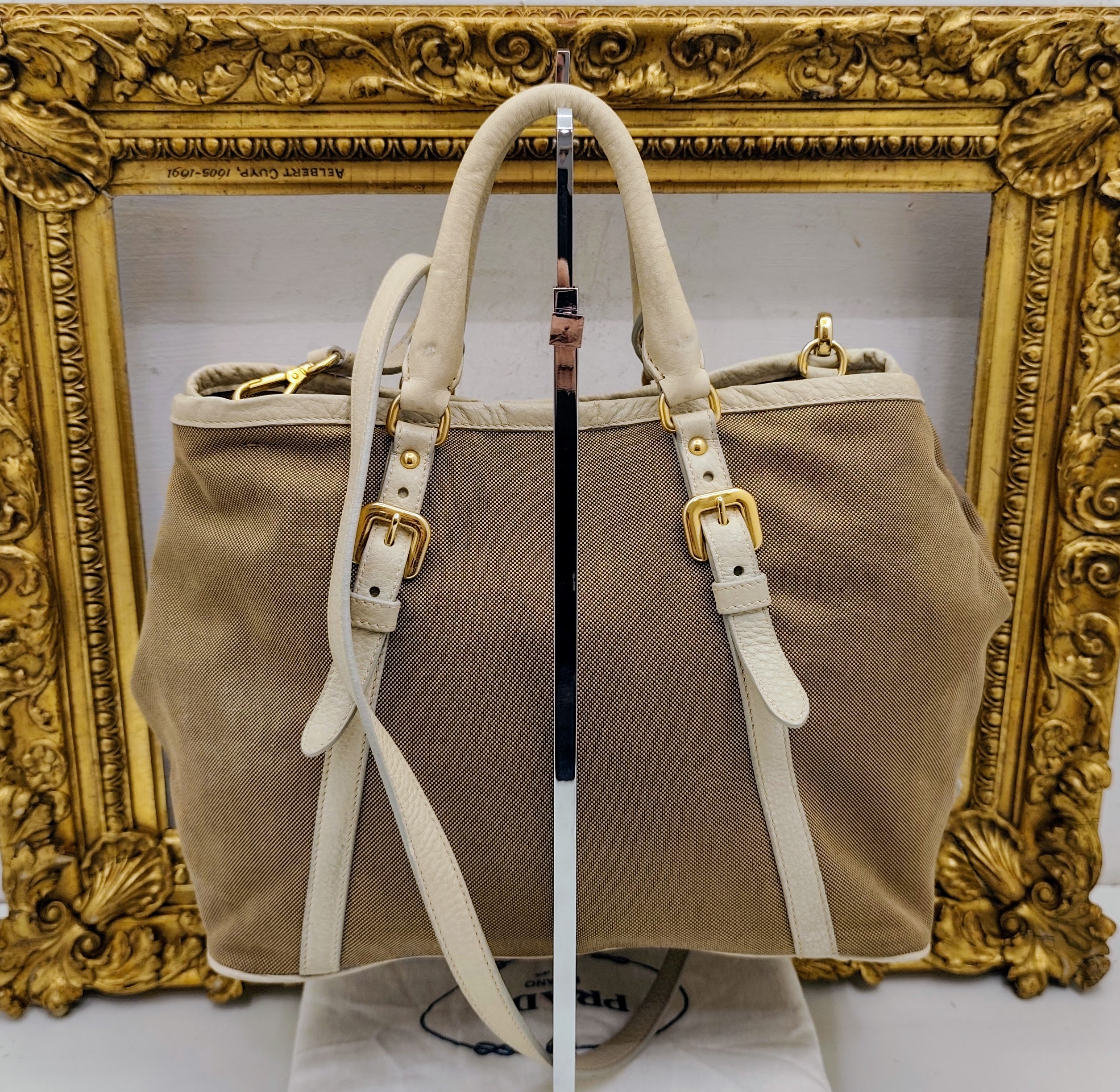 Prada - Tote Bag Shopper Media Canapa Jacquard Beige e Avorio