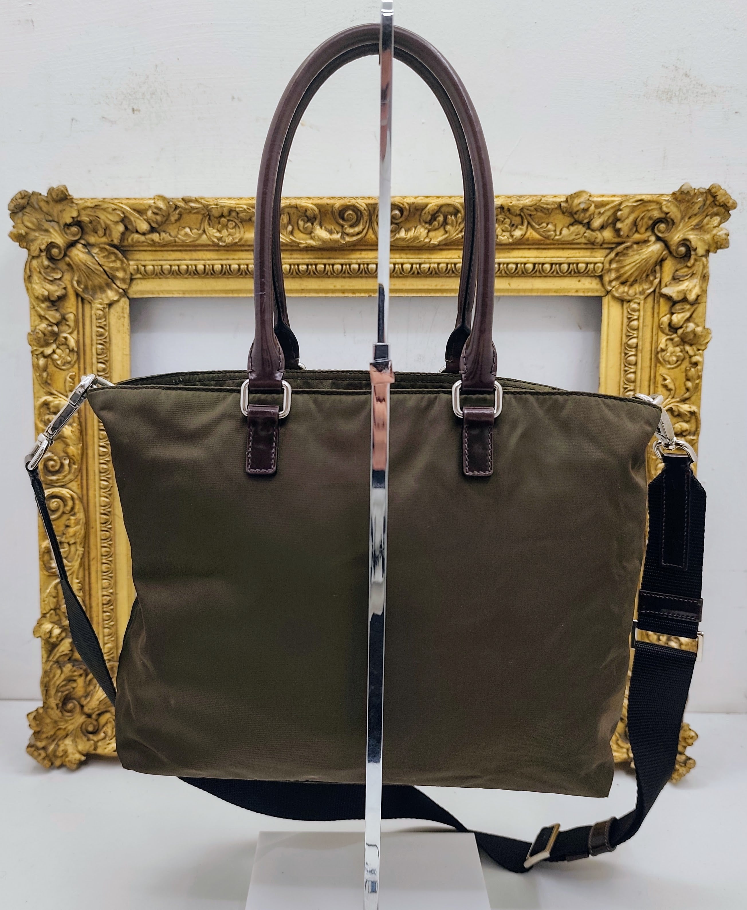 Prada – Tote Bag Shopper Mini Logo Jacquard Nylon e Pelle a Spalla o Tracolla