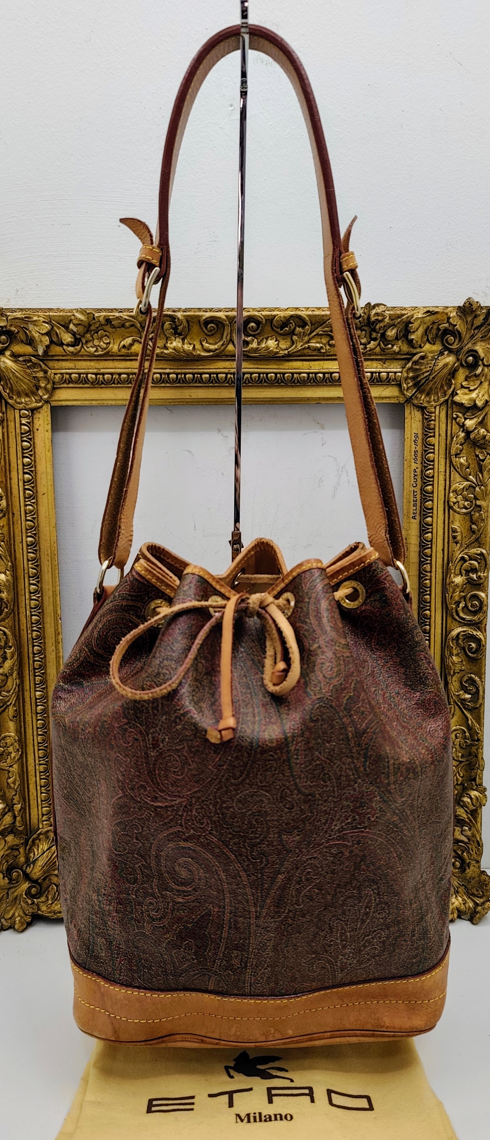 Etro – Secchiello Paisley Jacquard e pelle di vacchetta Beige Vintage