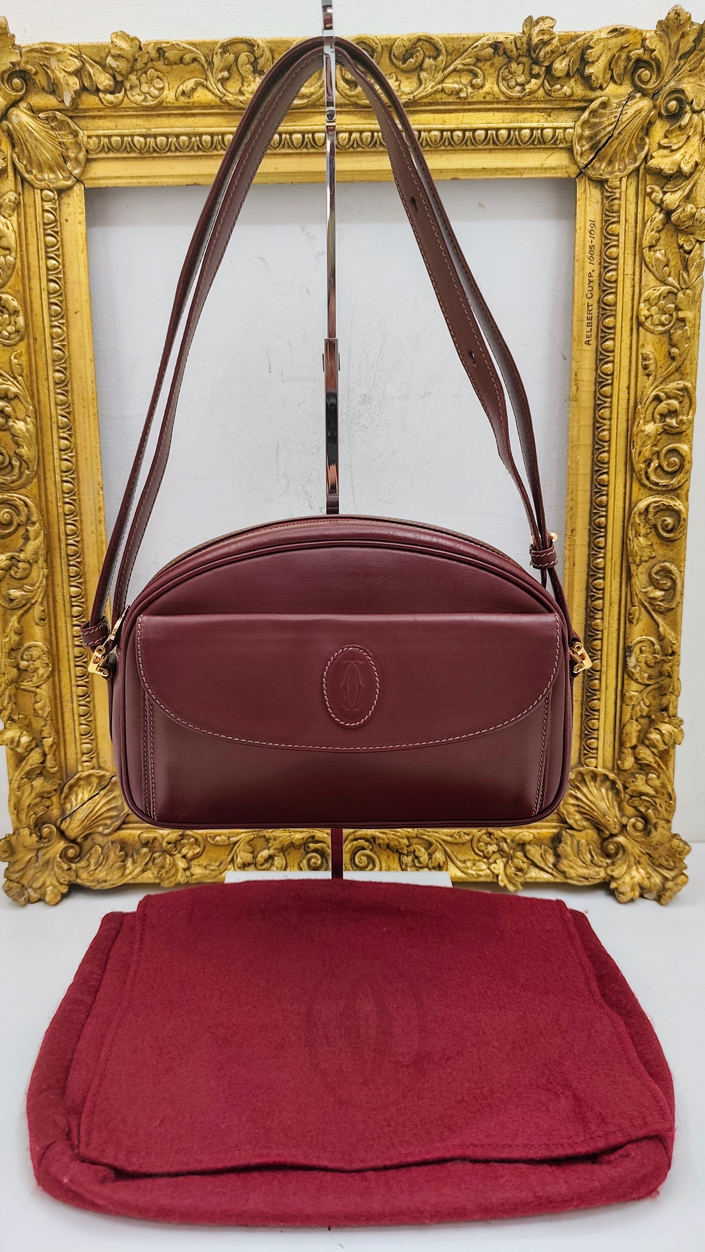 Cartier – Borsetta Elegante a Spalla Pelle Bordeaux Vintage