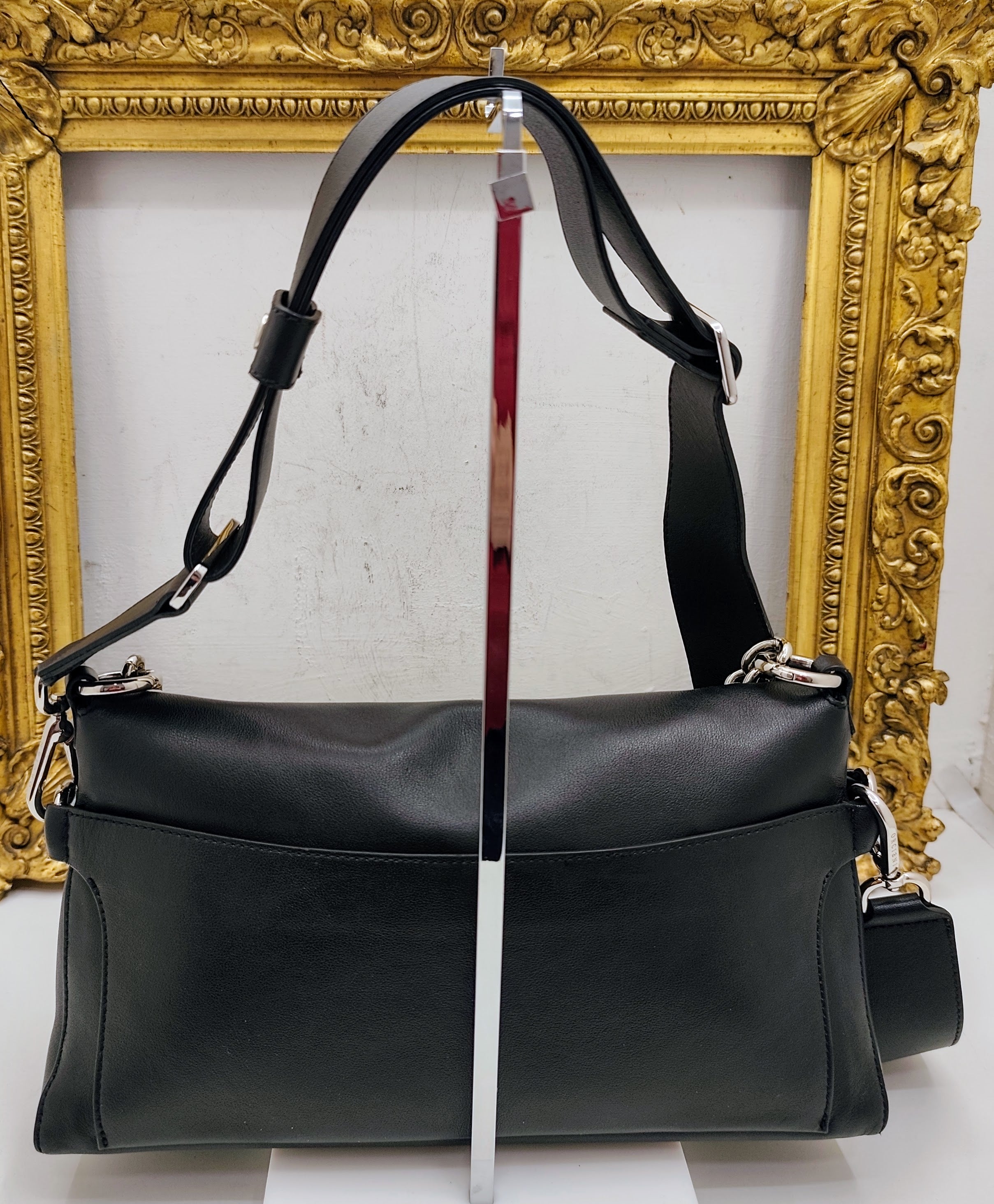 Orciani – Missy Longuette Soft Borsa a Spalla Pelle Nera con Catena e Tracolla