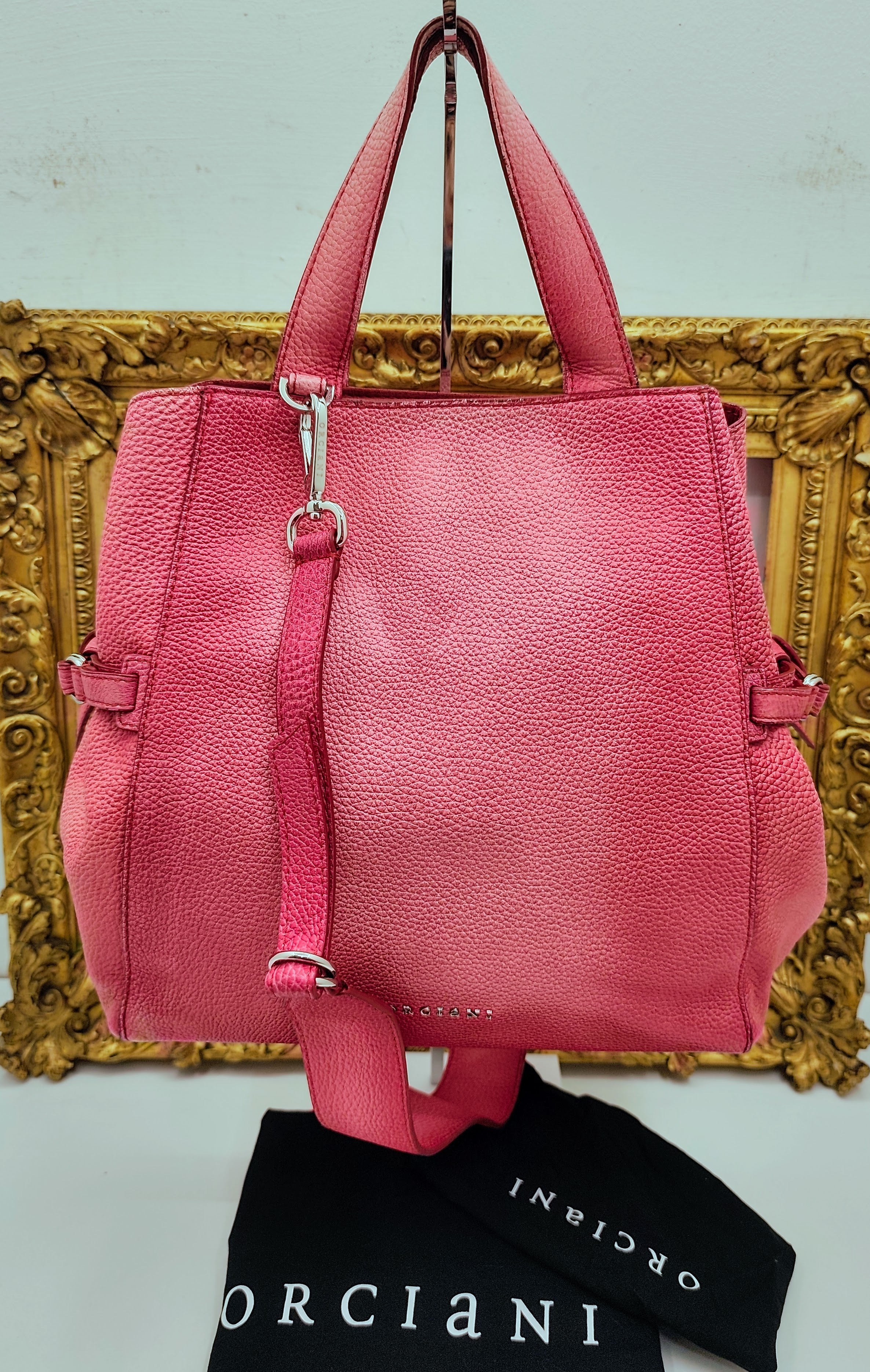 Orciani – Borsa "Fan" a Mano con Tracolla in Pelle Rosa Melange