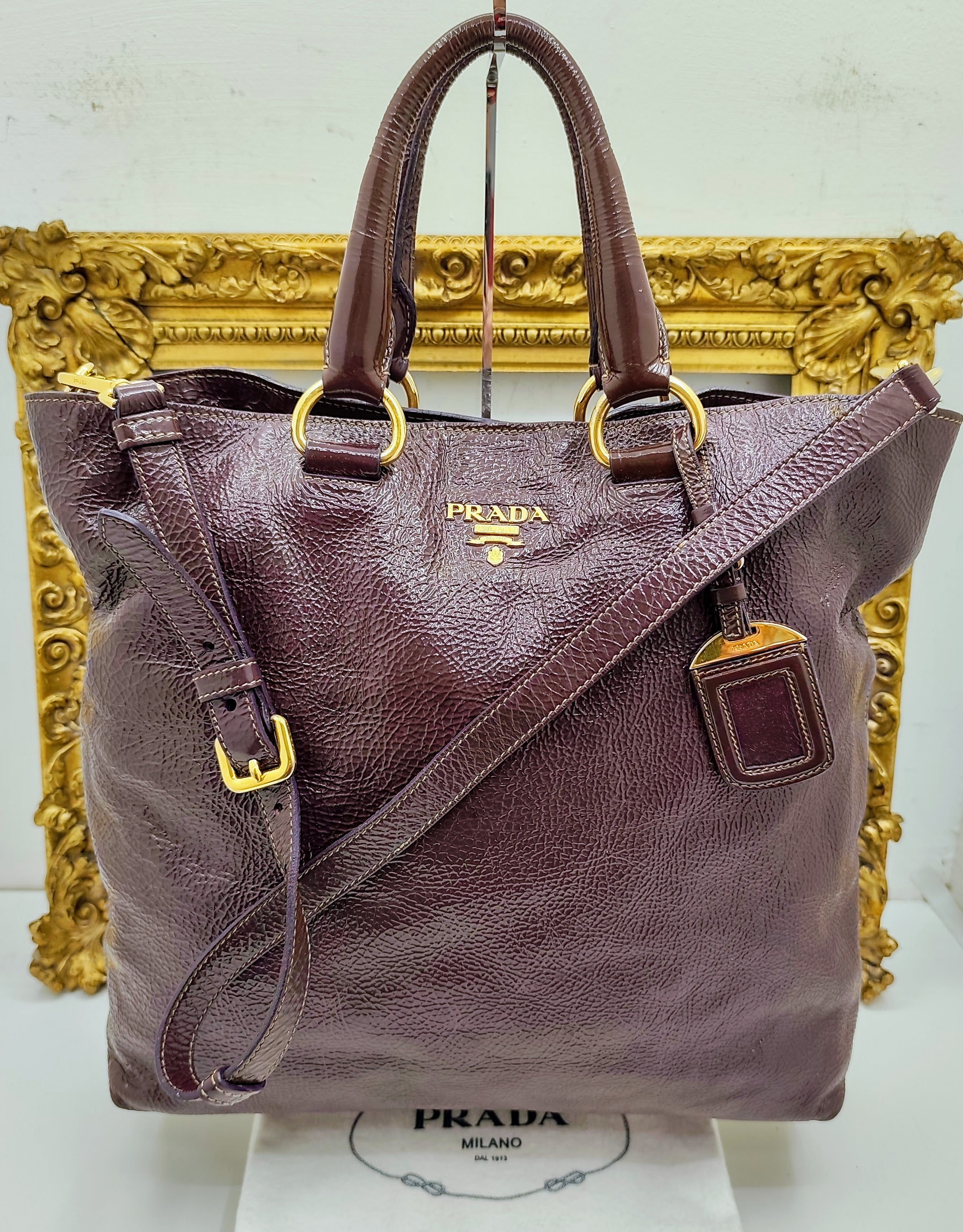 Prada – Shopper in Pelle Vernice Effetto Stropicciato