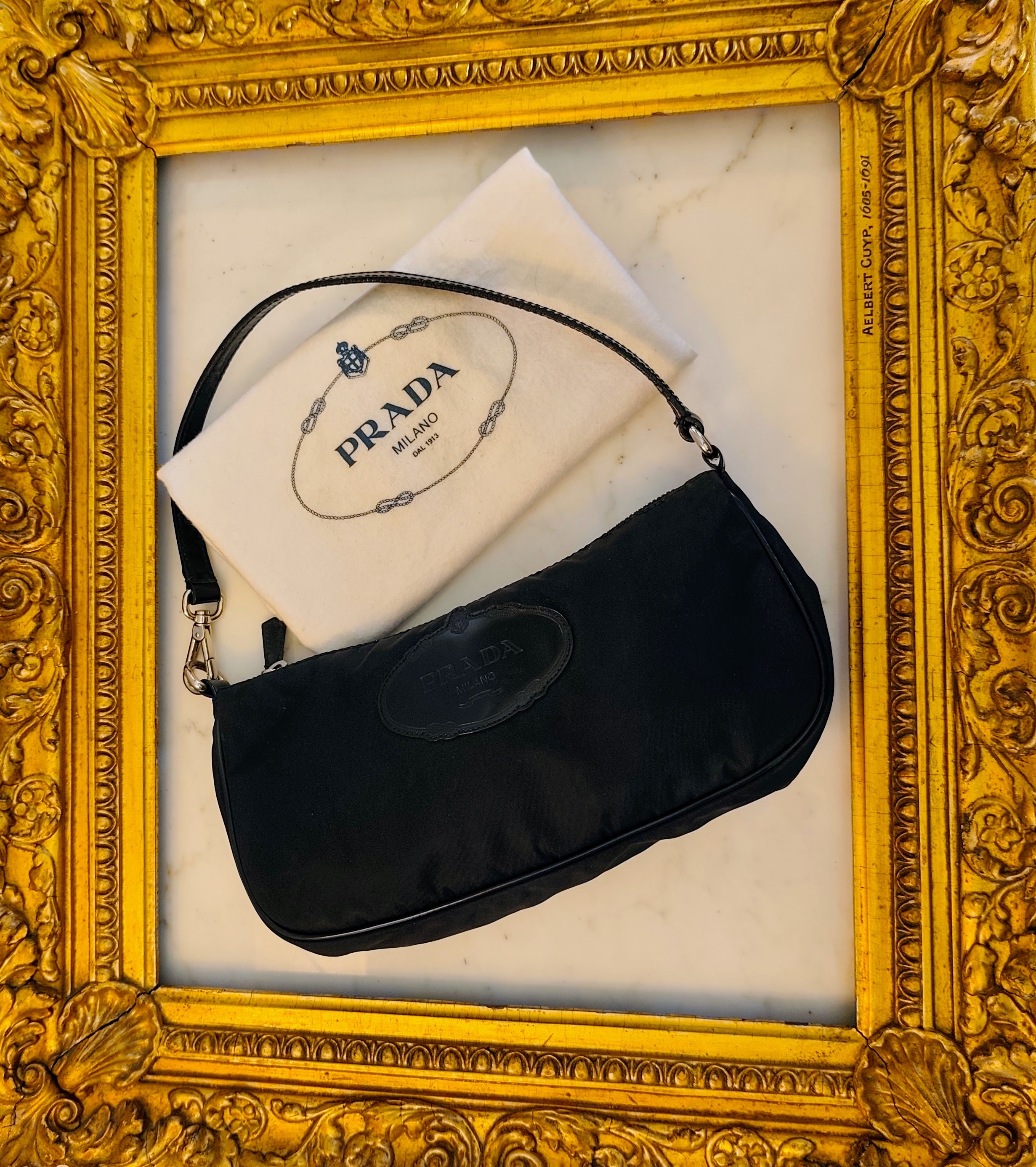 Prada – Mini Borsa a Spalla in Re-Nylon Nero Logo Jacquard