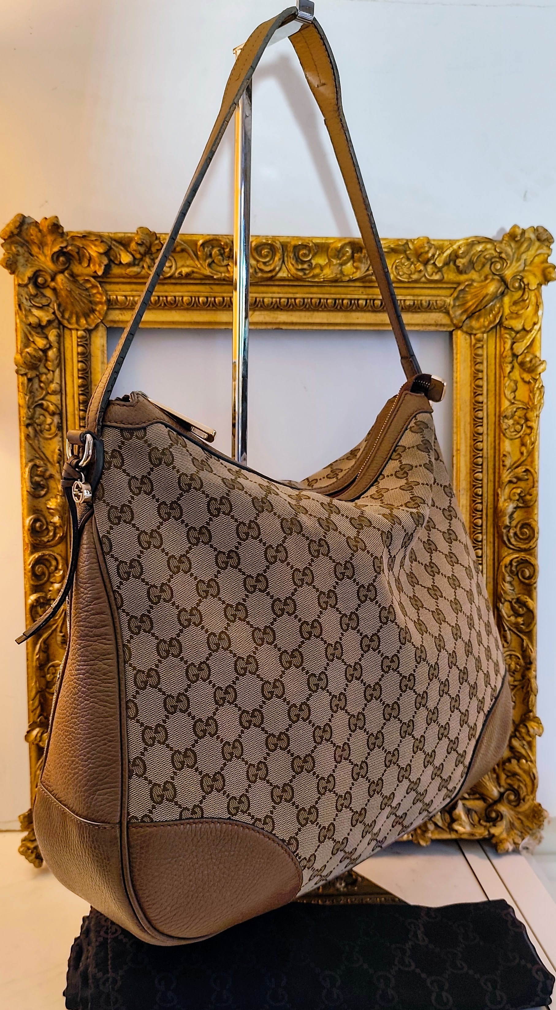 Gucci – Bree Shopper Hobo Tessuto “GG” Beige e Pelle cammello