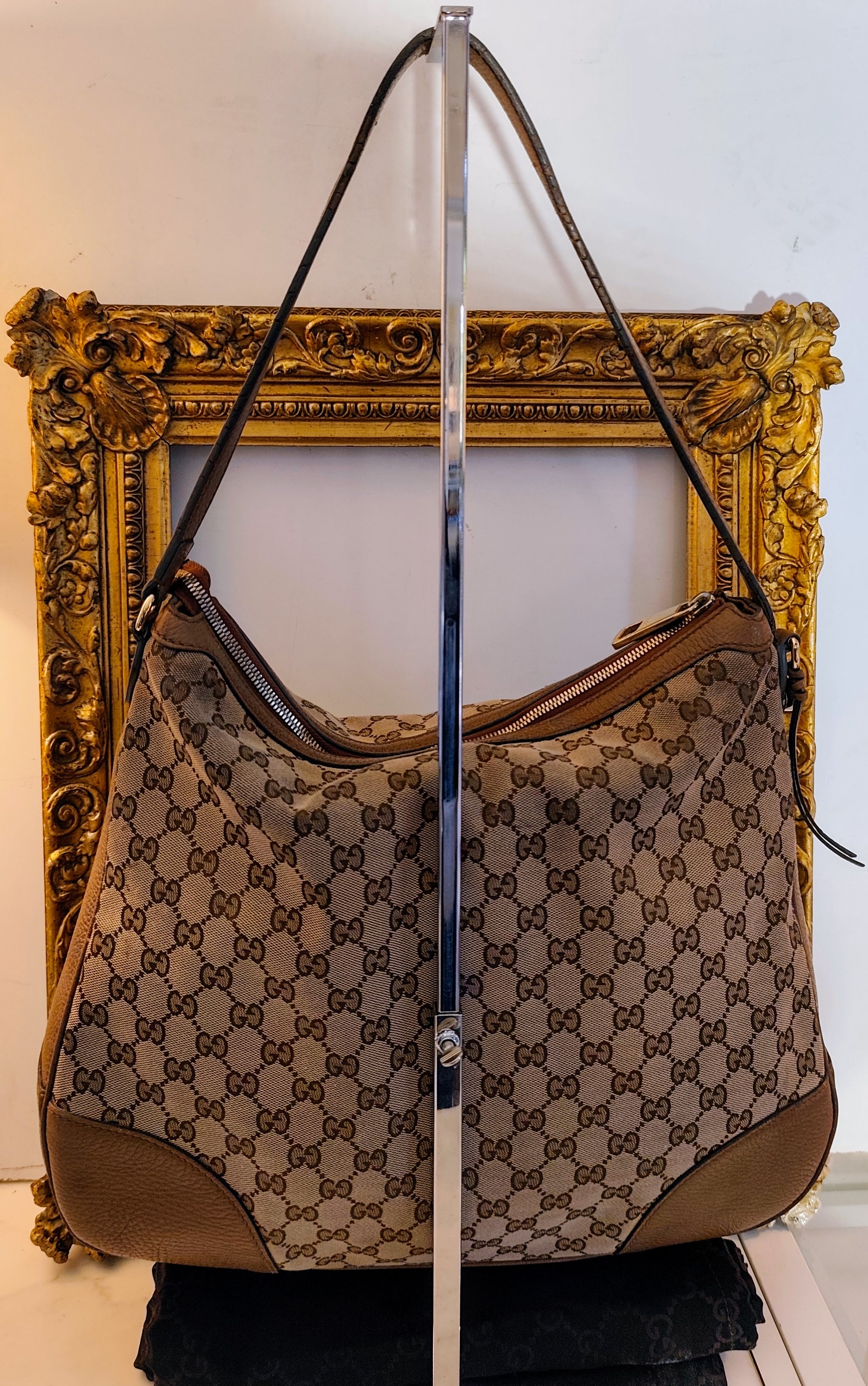 Gucci – Bree Shopper Hobo Tessuto “GG” Beige e Pelle cammello