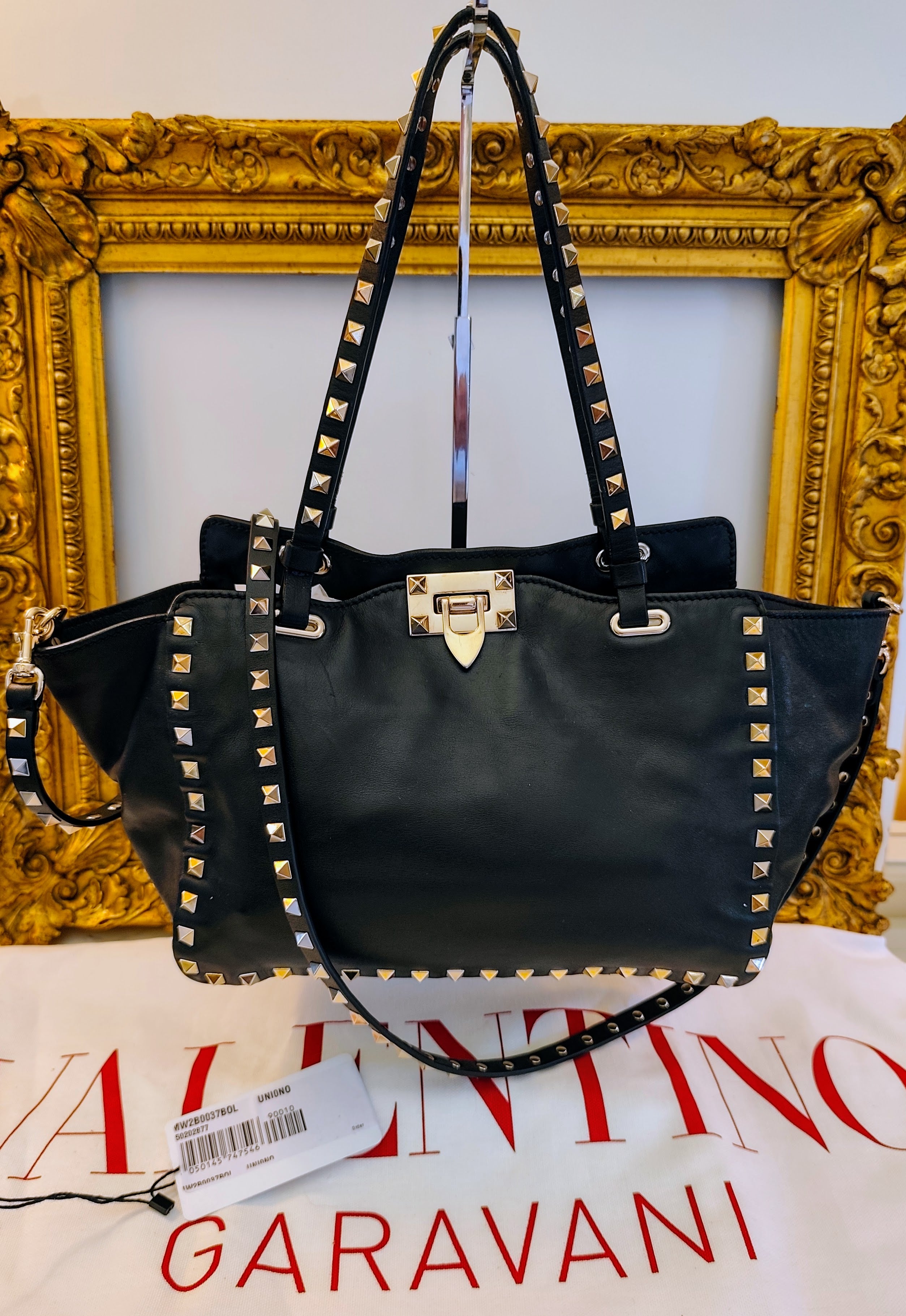 Valentino Garavani – Rockstud Borsa Tote Bag Shopper in Pelle Nera Pari al Nuovo