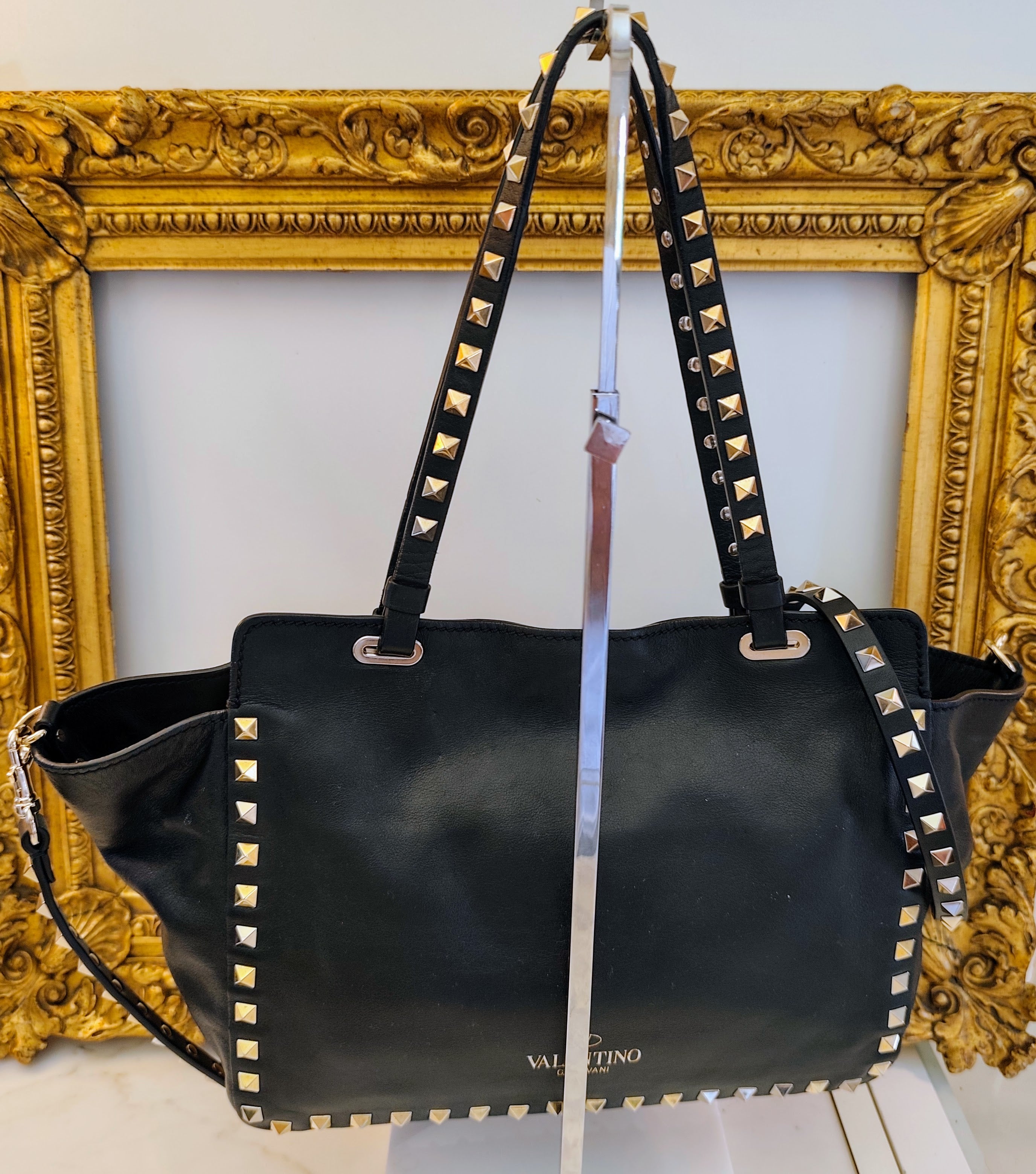 Valentino Garavani – Rockstud Borsa Tote Bag Shopper in Pelle Nera Pari al Nuovo
