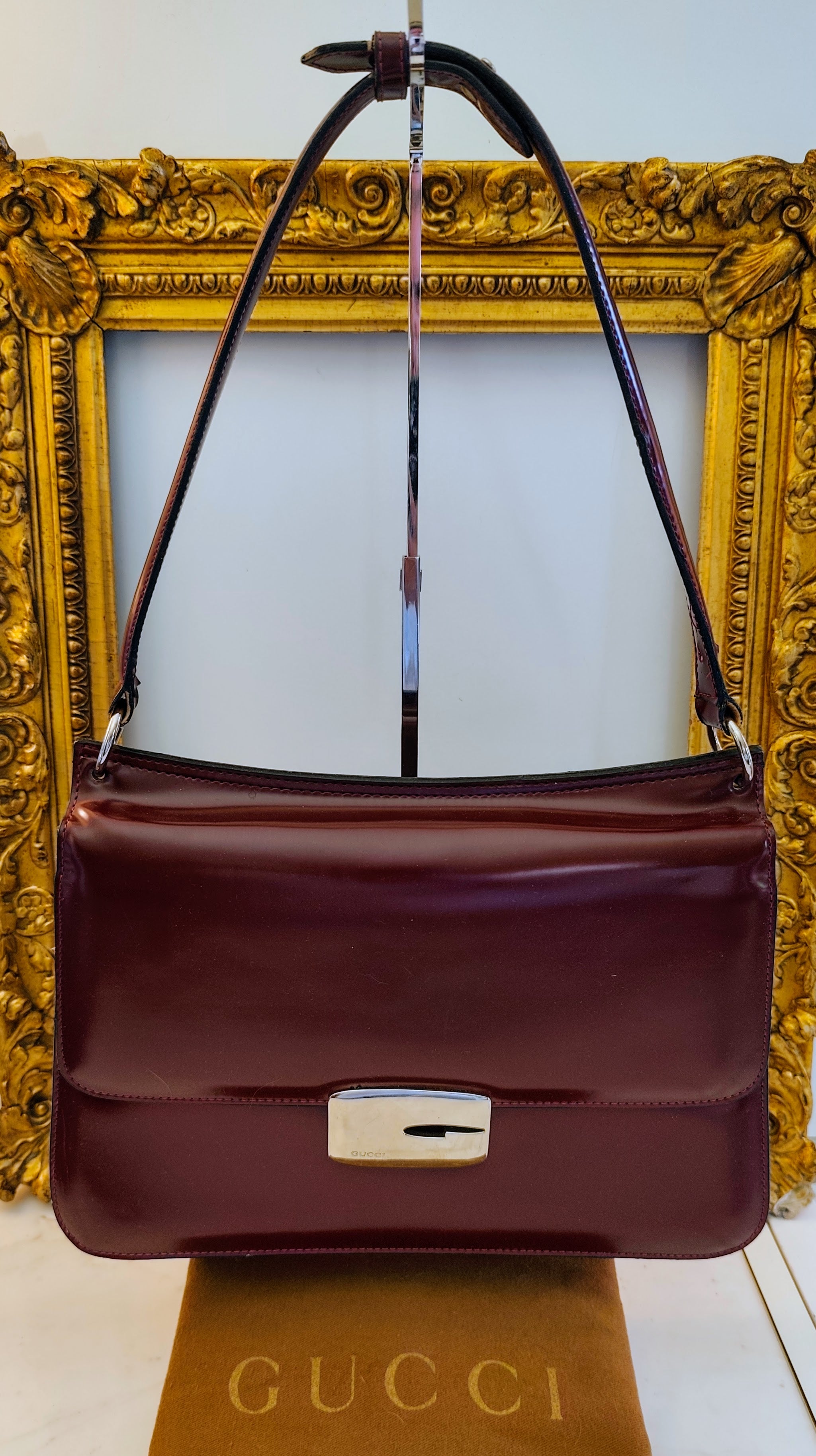 Gucci – Borsa a Spalla Double-Face Vintage Vernice Bordeaux