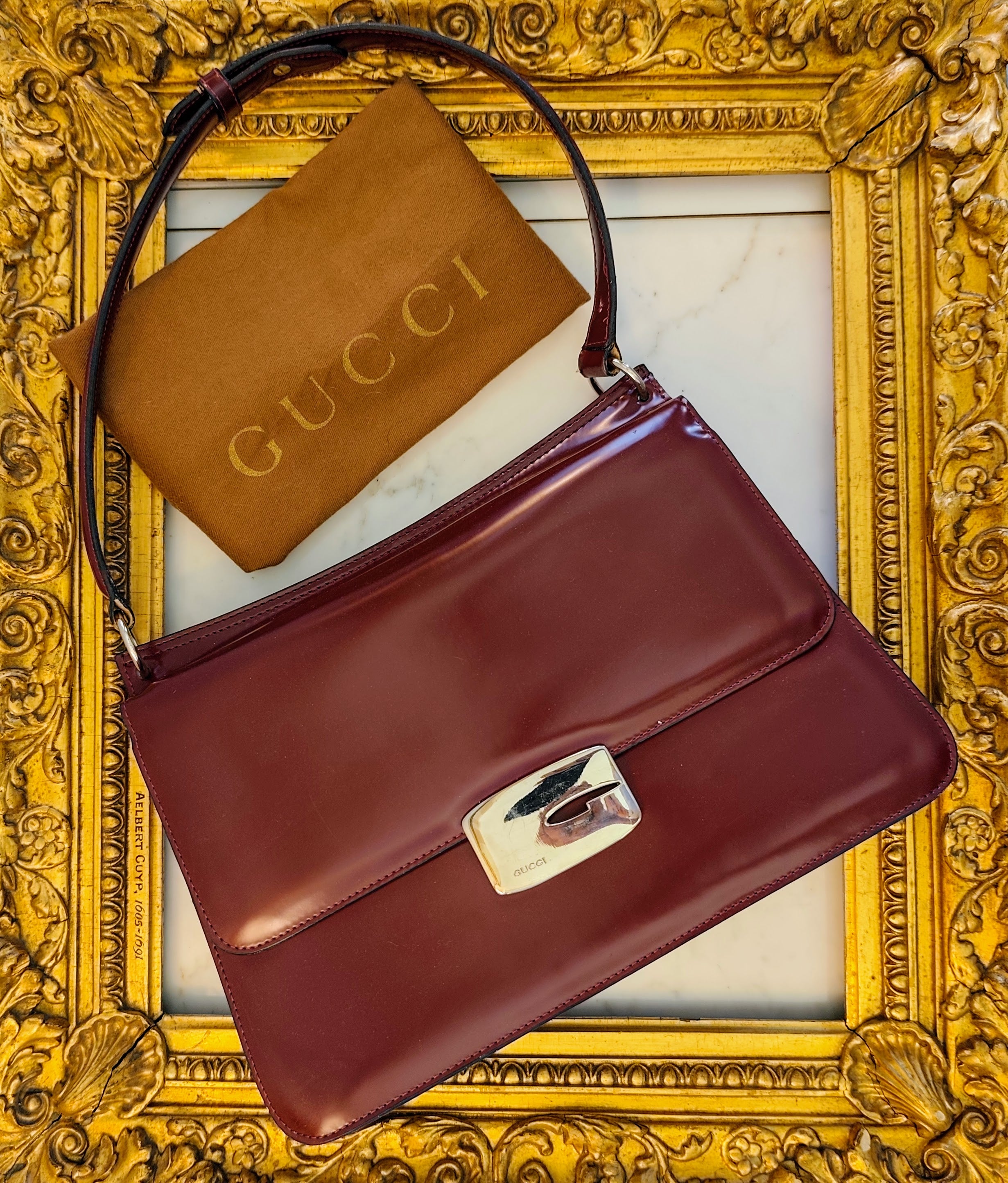 Gucci – Borsa a Spalla Double-Face Vintage Vernice Bordeaux