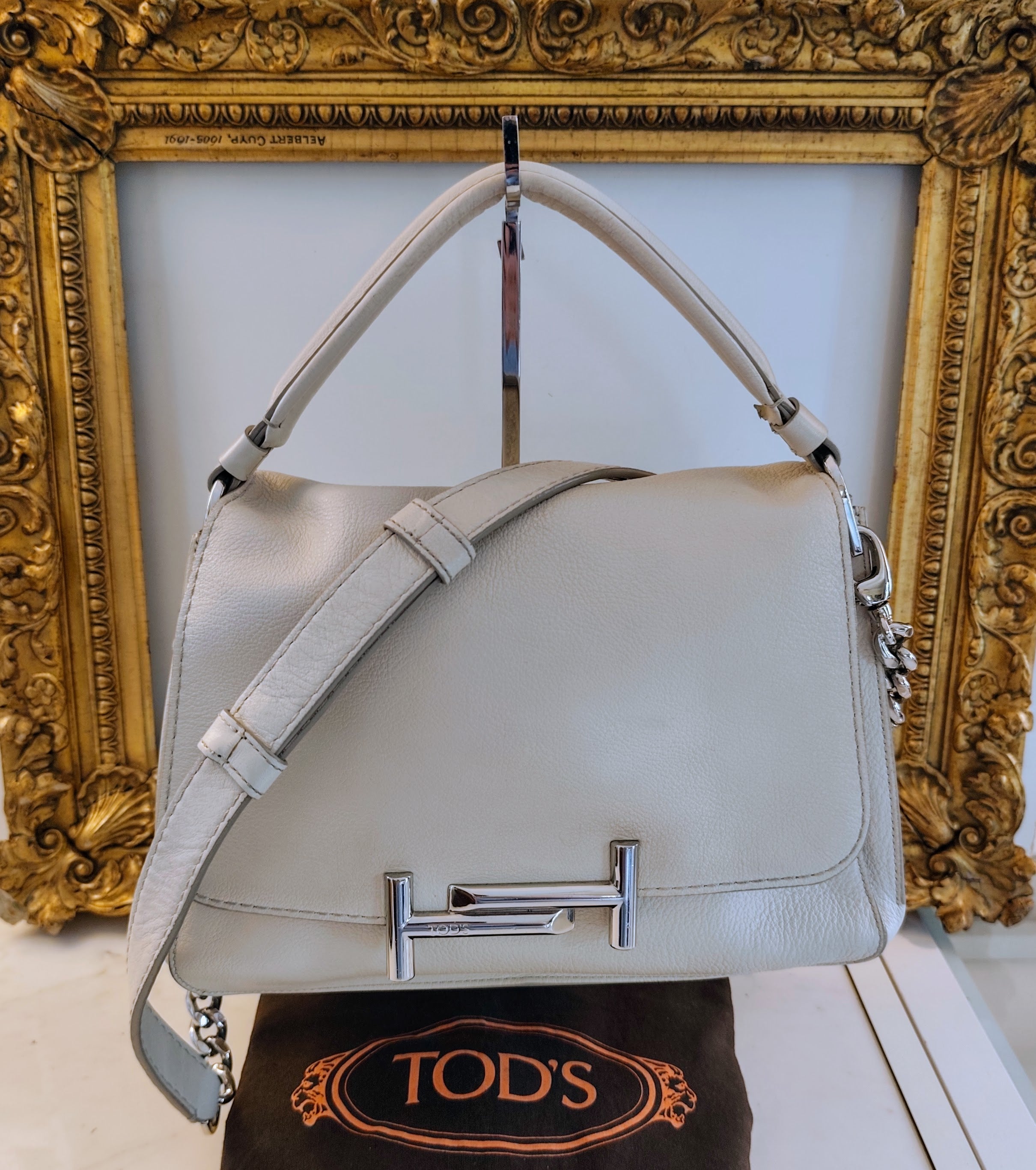 Tod’s – Tote Bag "Double T" a Spalla in Pelle Avorio