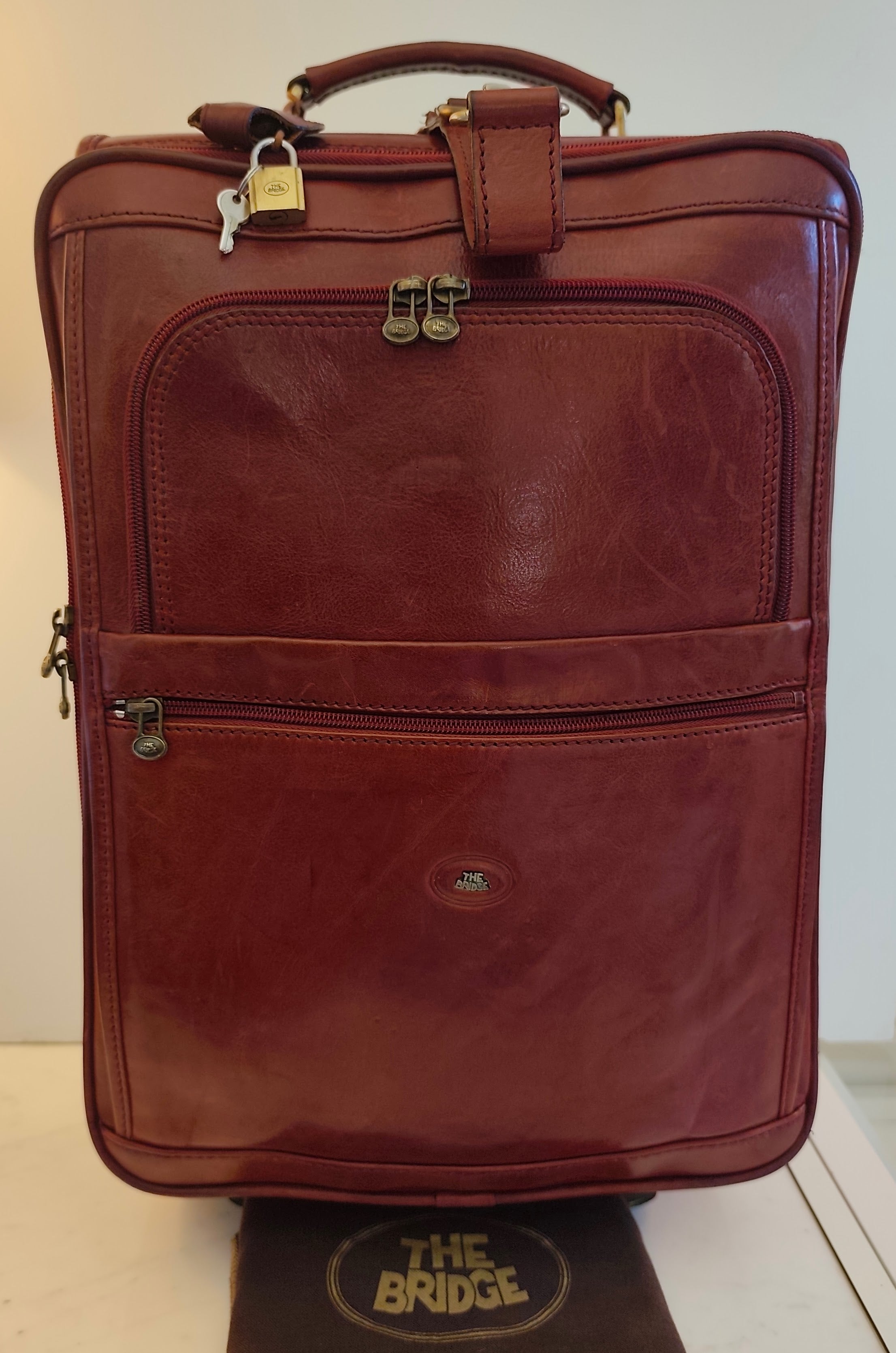 The Bridge – Trolley con ruote Rigido in Pelle Bordeaux Linea Story Vintage