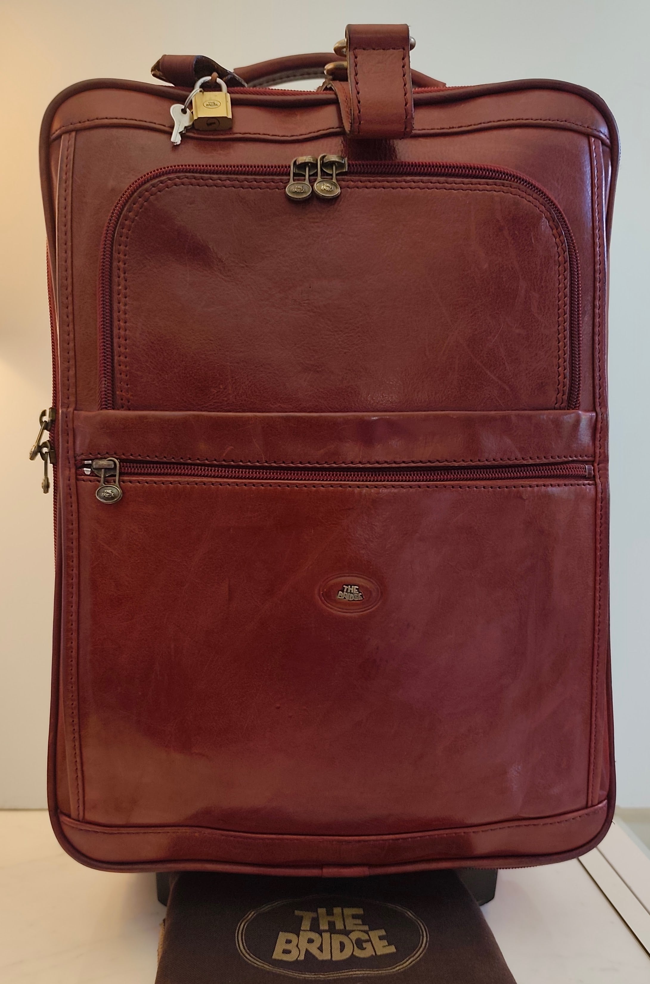 The Bridge – Trolley con ruote Rigido in Pelle Bordeaux Linea Story Vintage