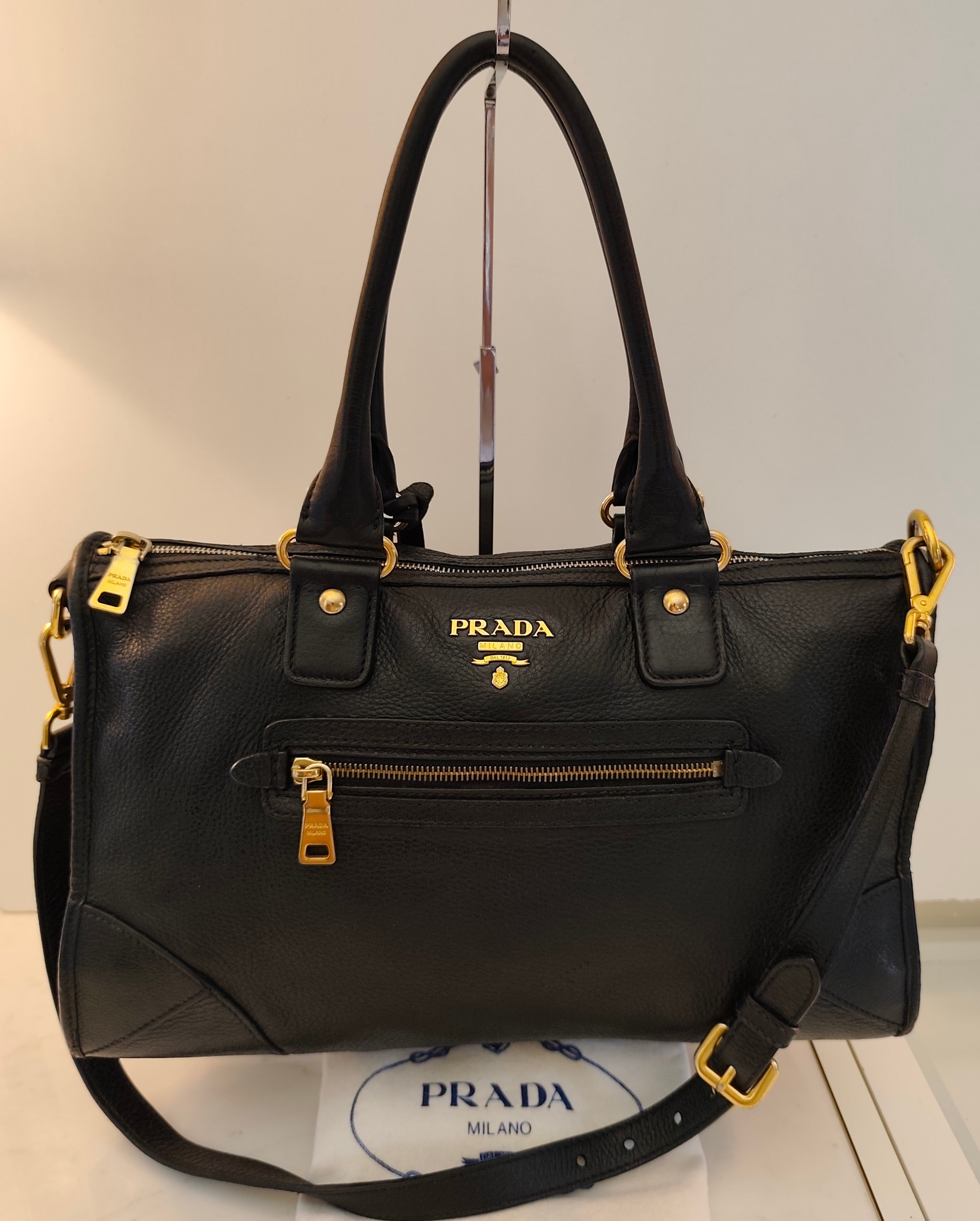 Prada - Bauletto Tote Bag a Spalla in Pelle Nera con Tracolla
