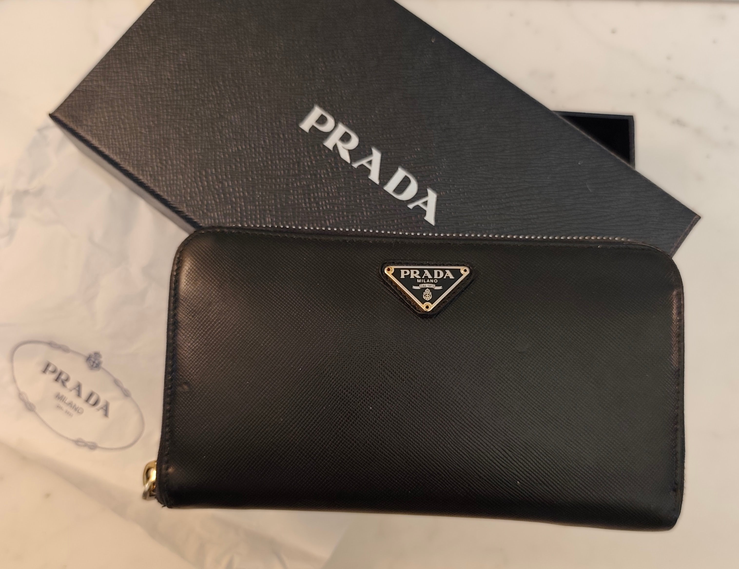 Prada - Portafoglio Continental Lux Pelle Saffiano Nera Logo Triangolo