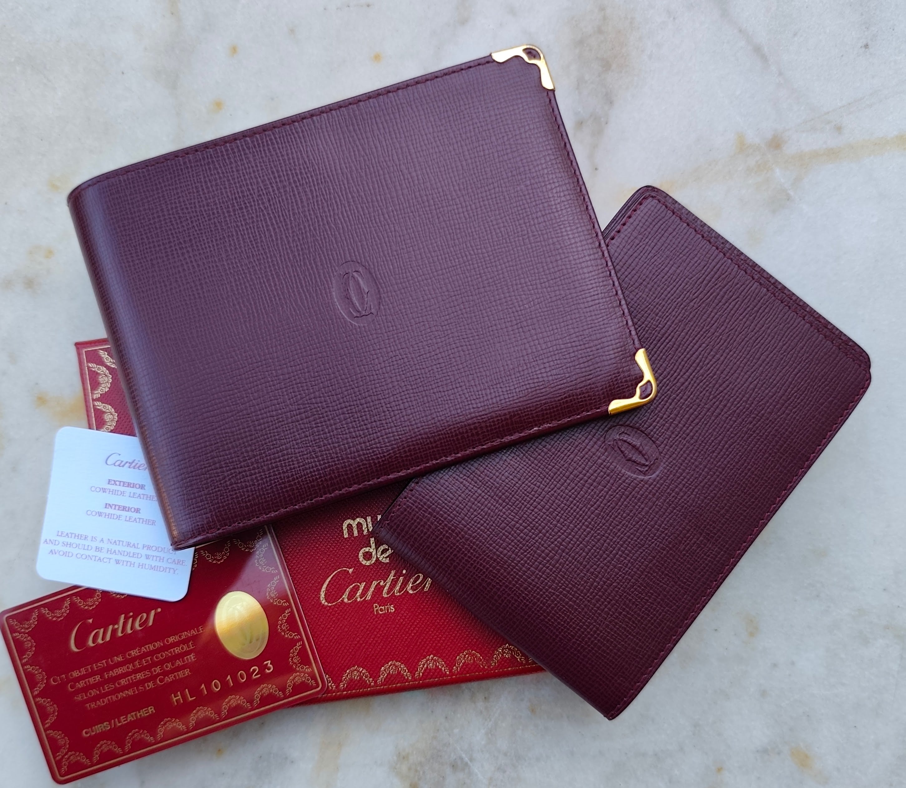 Cartier – Portafoglio con Porta Assegni Staccabile in Pelle Bordeaux