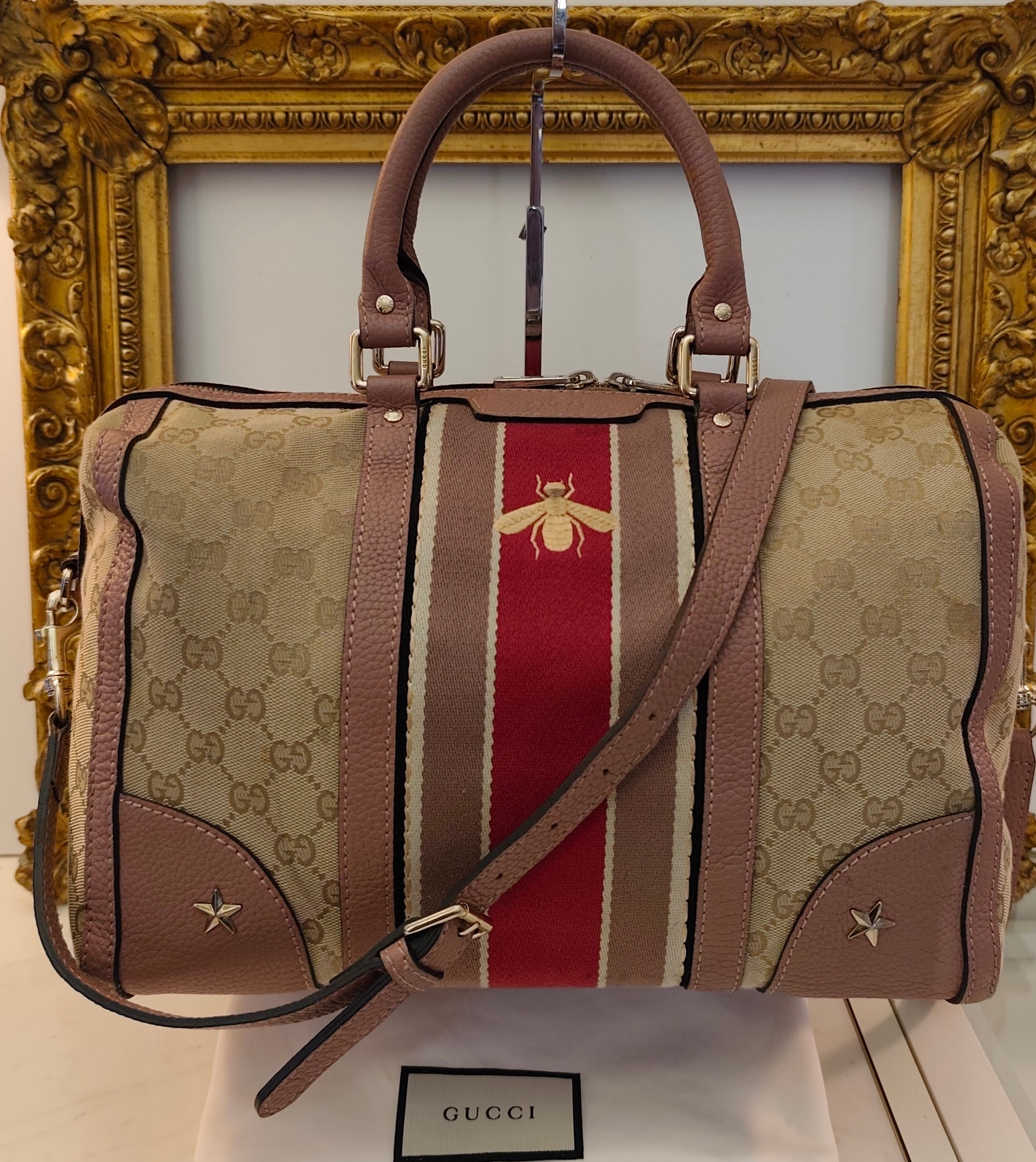GUCCI - Bauletto Boston Edizione Limitata in Tessuto GG Beige e Rosa con Tracolla
