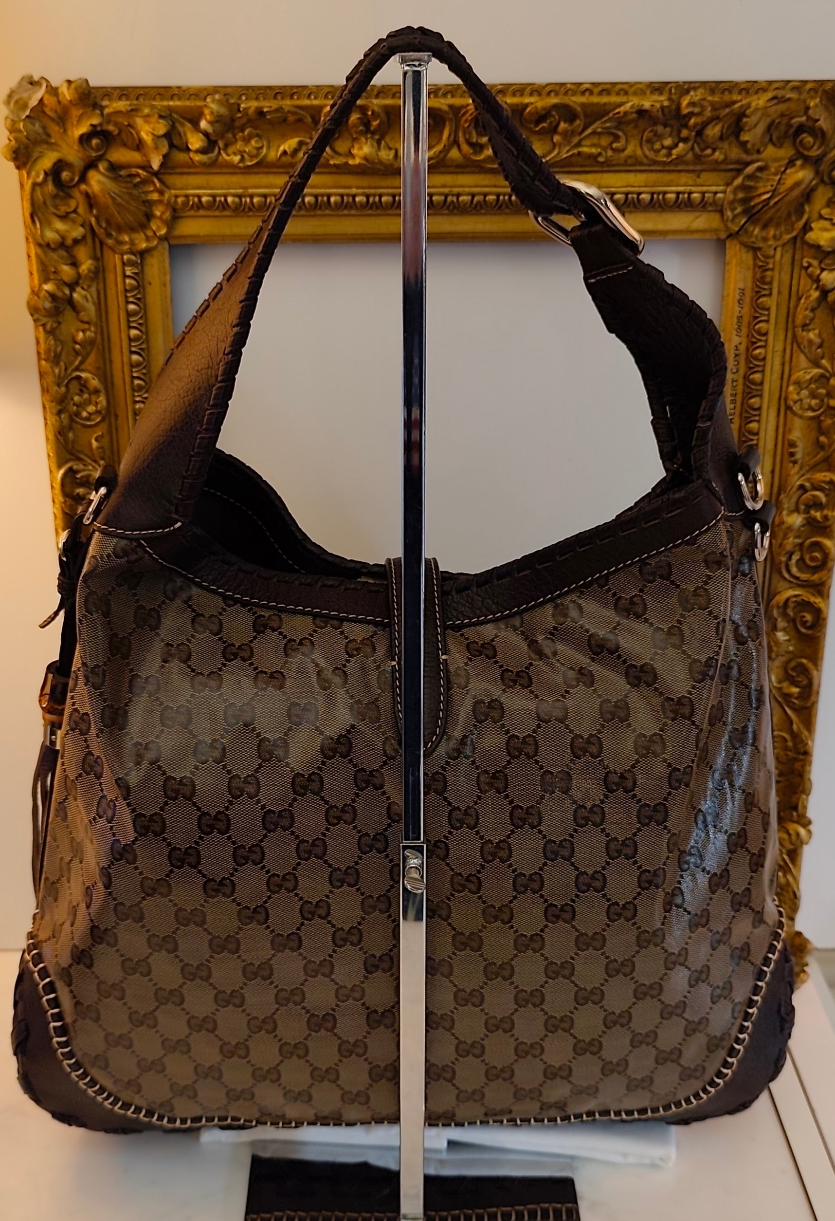 Gucci - Jackie Hobo Cristal in Canvas GG e Pelle Testa di Moro