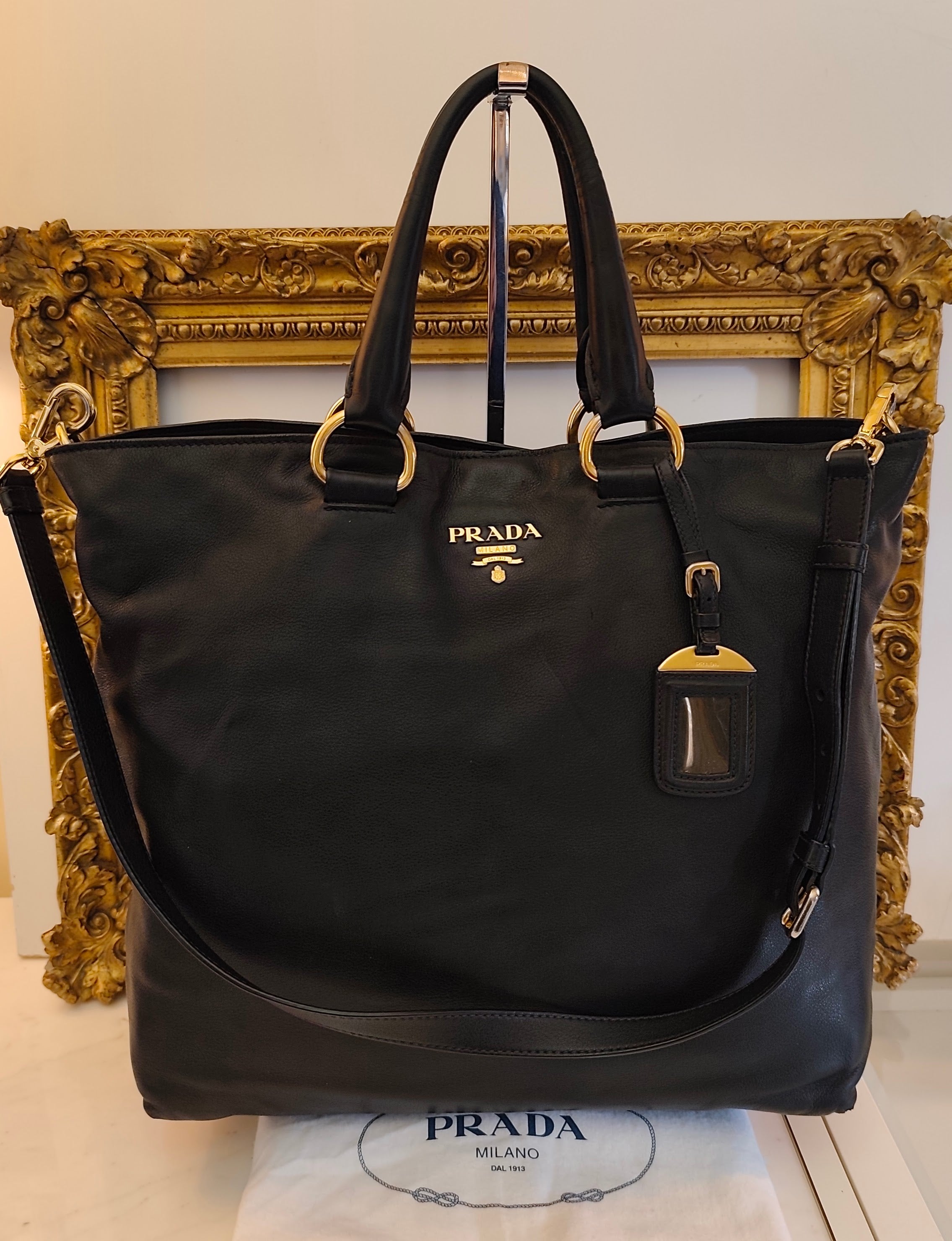 PRADA - Shopper Tote Bag in Pelle Spazzolata Nera