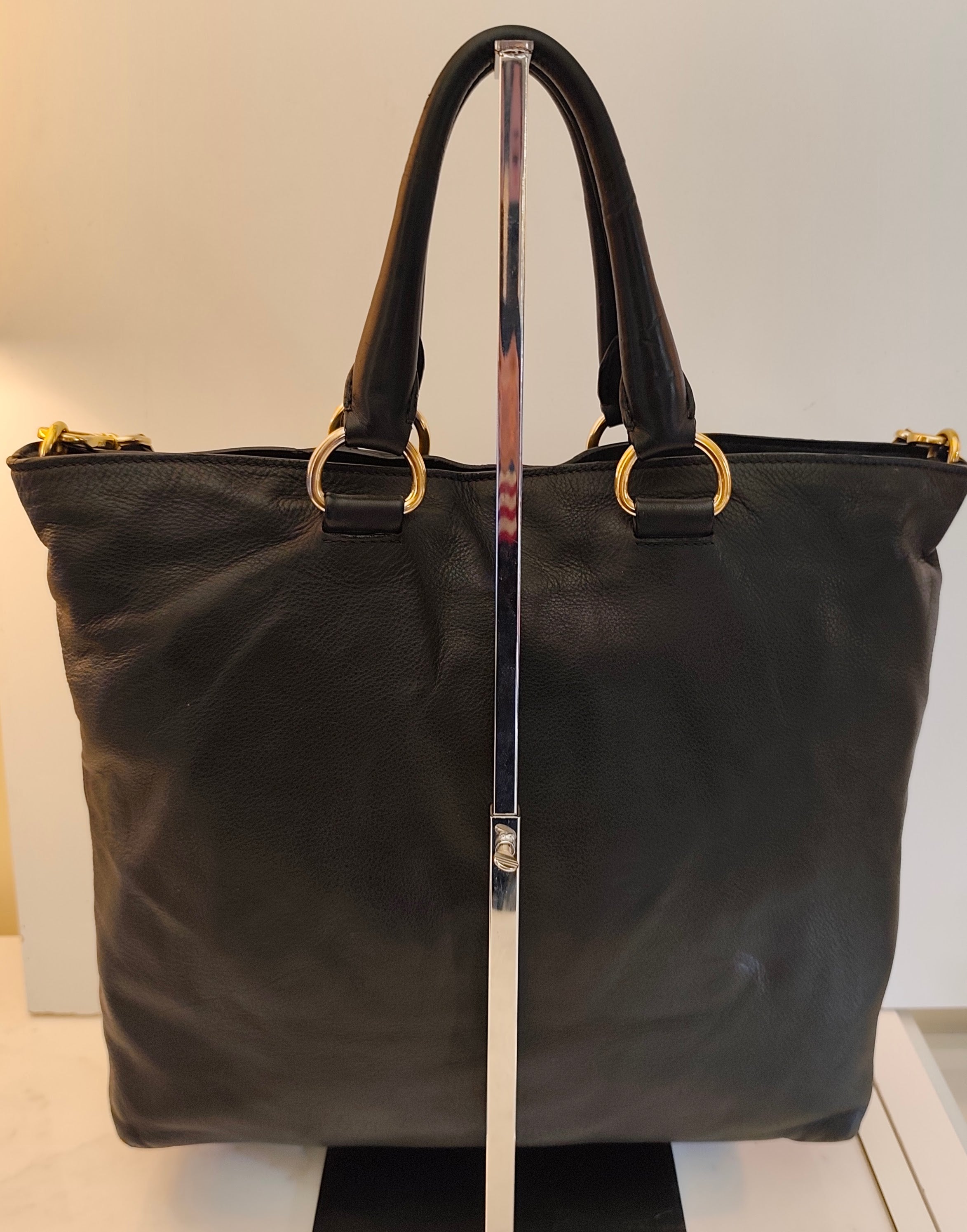 PRADA - Shopper Tote Bag in Pelle Spazzolata Nera