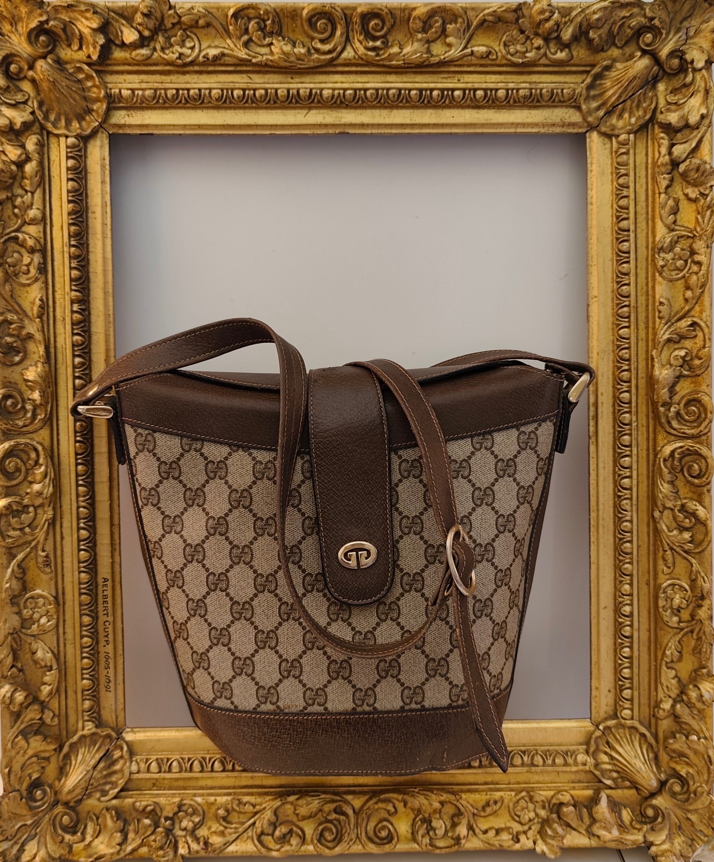 Gucci - Ophidia Secchiello Ovale in Canvas GG Beige e Pelle Vintage