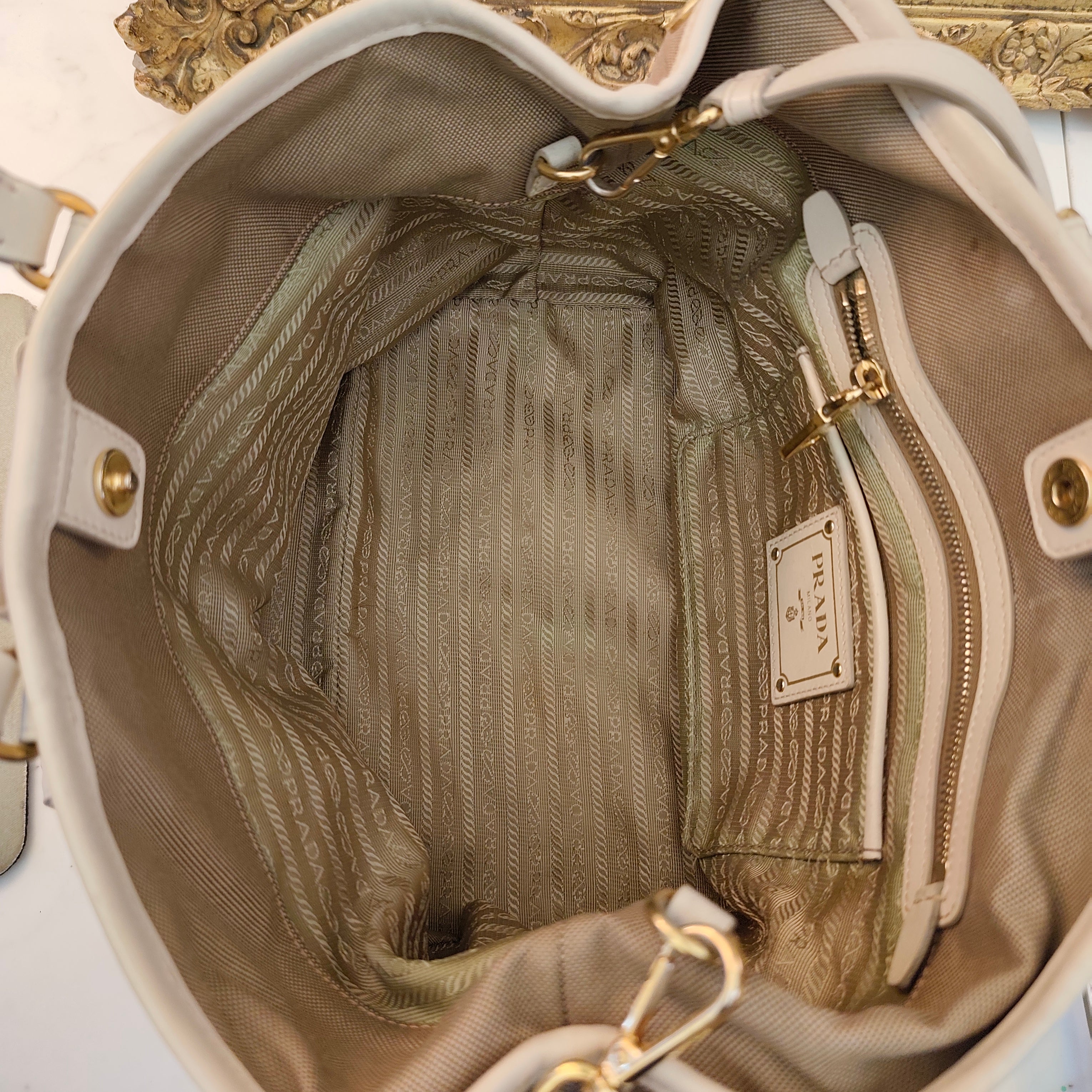 Prada - Tote Bag Shopper Media Canapa Jacquard Beige e Avorio